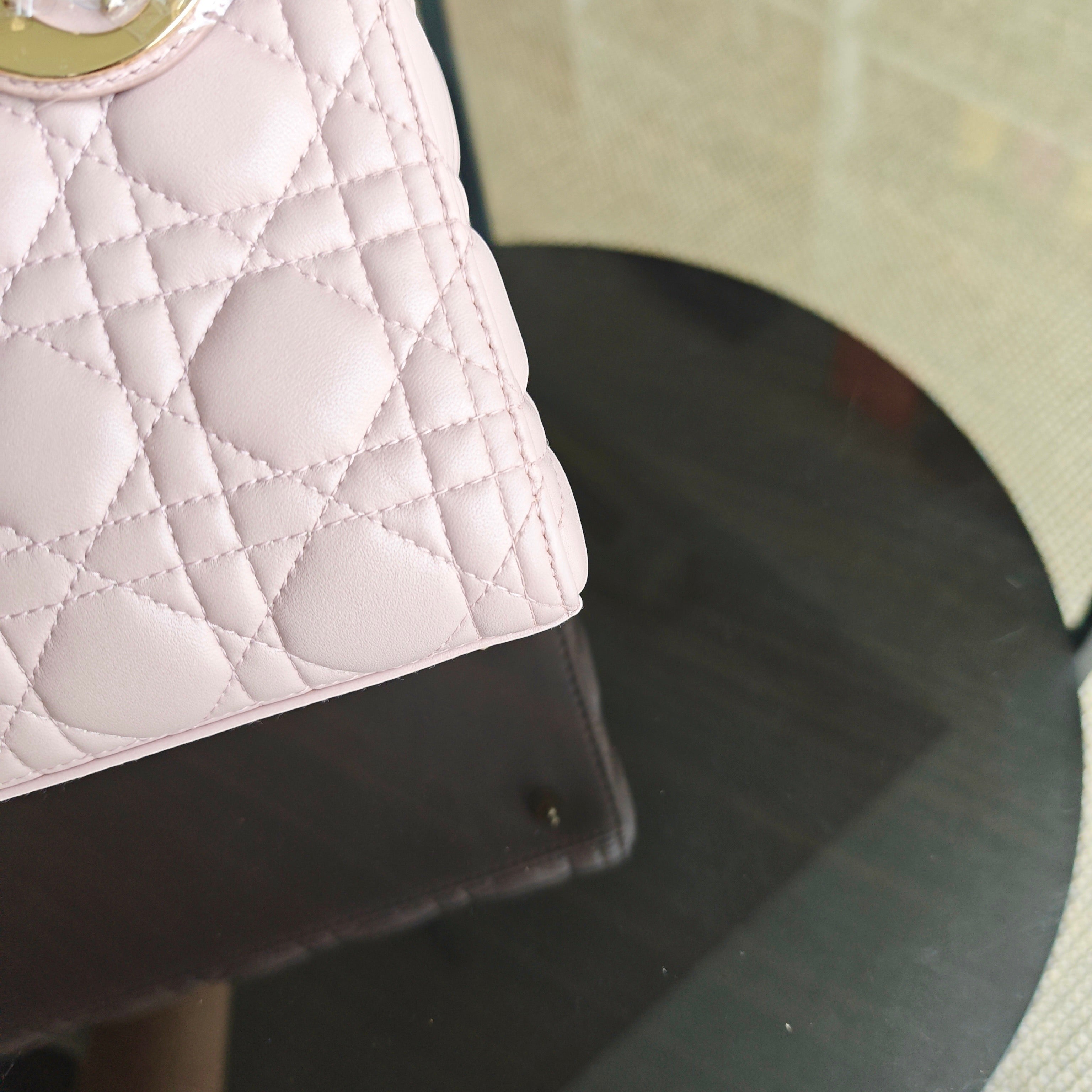 Dior Lady Medium Cannage Lambskin Light Pink Gold Hardware