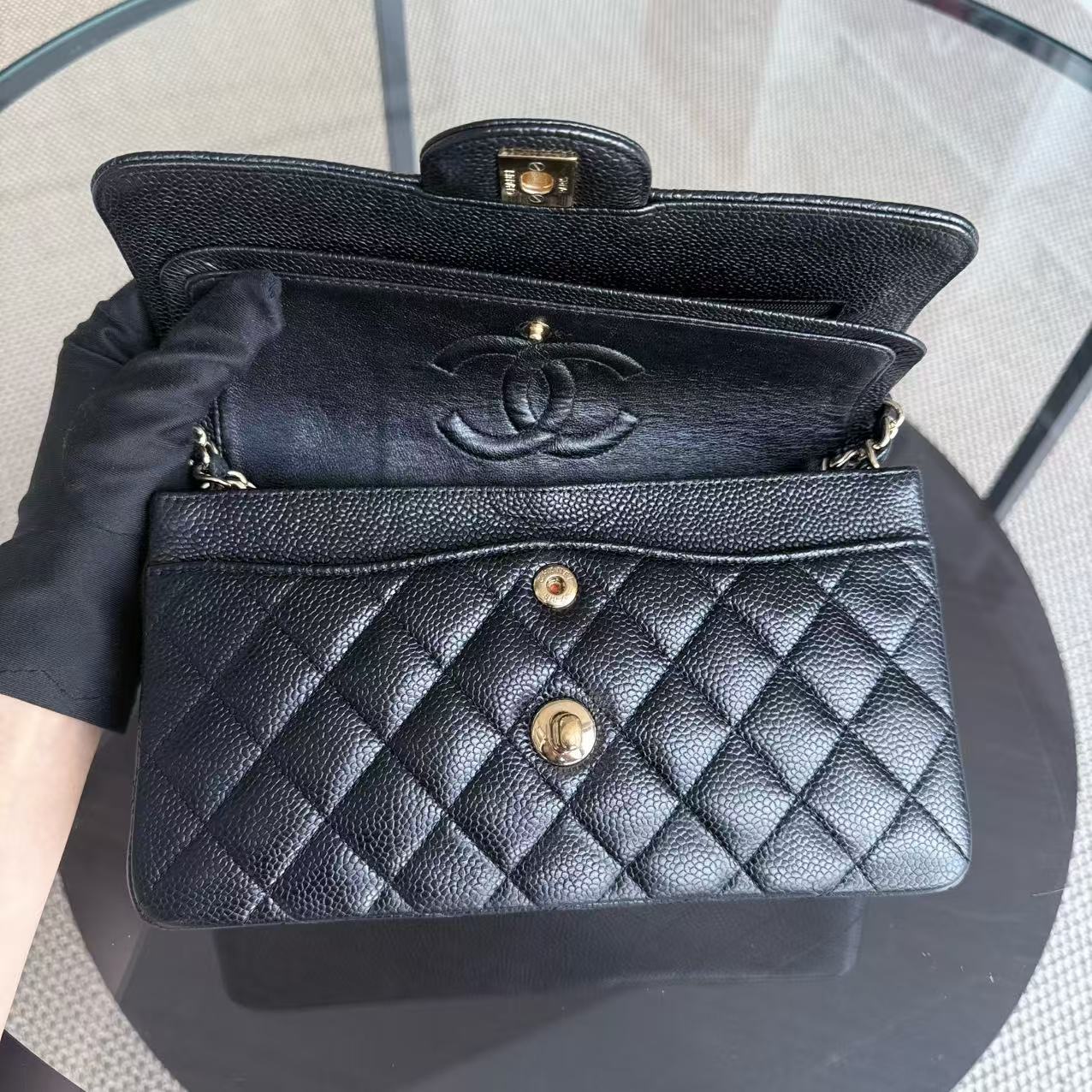 Chanel Classic Flap Small - Caviar 23CM Quilted Black 24K Gold Hardware Series 12