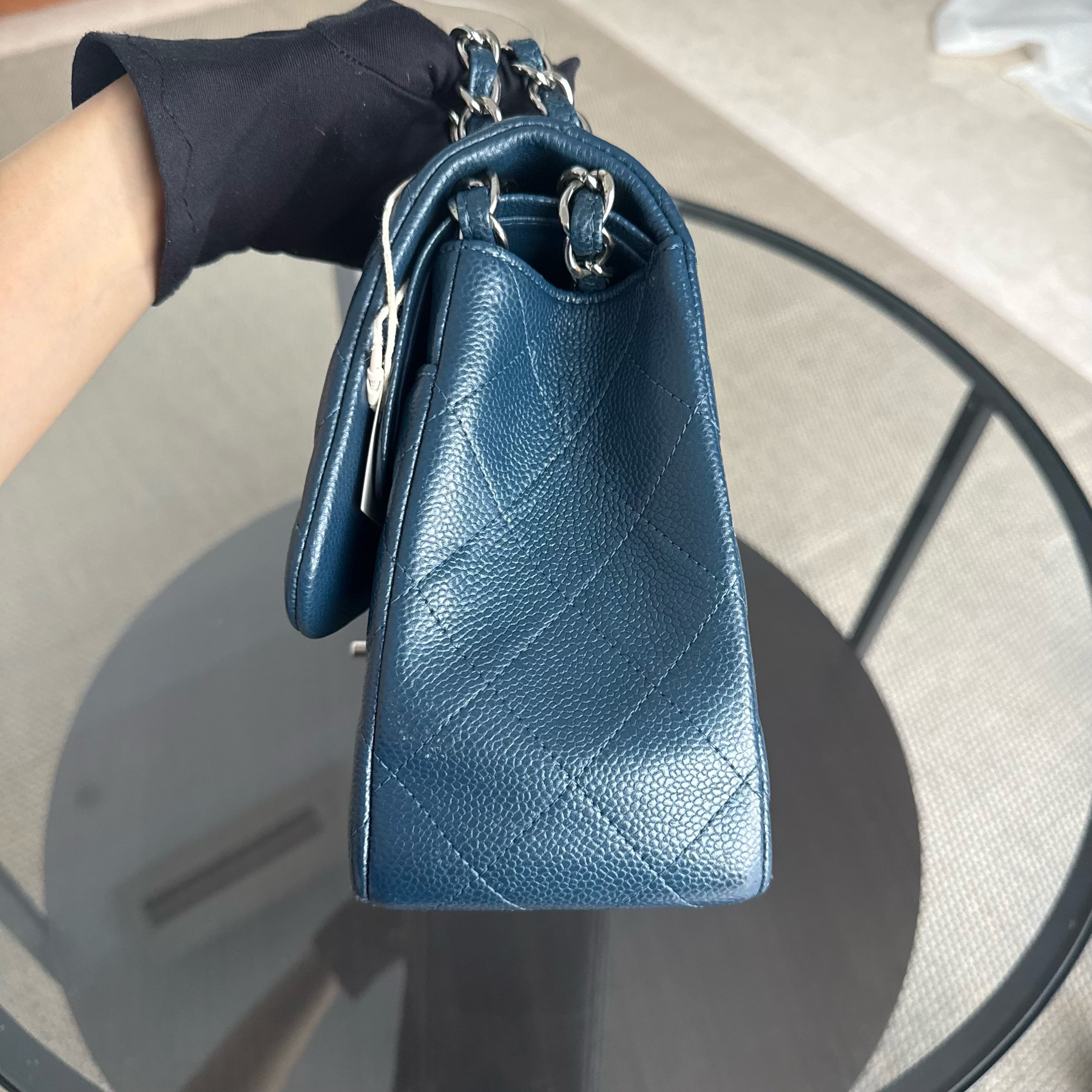 Chanel Classic Flap Jumbo - Caviar 30CM Double Flap Quilted Blue Silver Hardware& Chanel 2.55 Reissue Chevron Gray Grey Gold Hardware