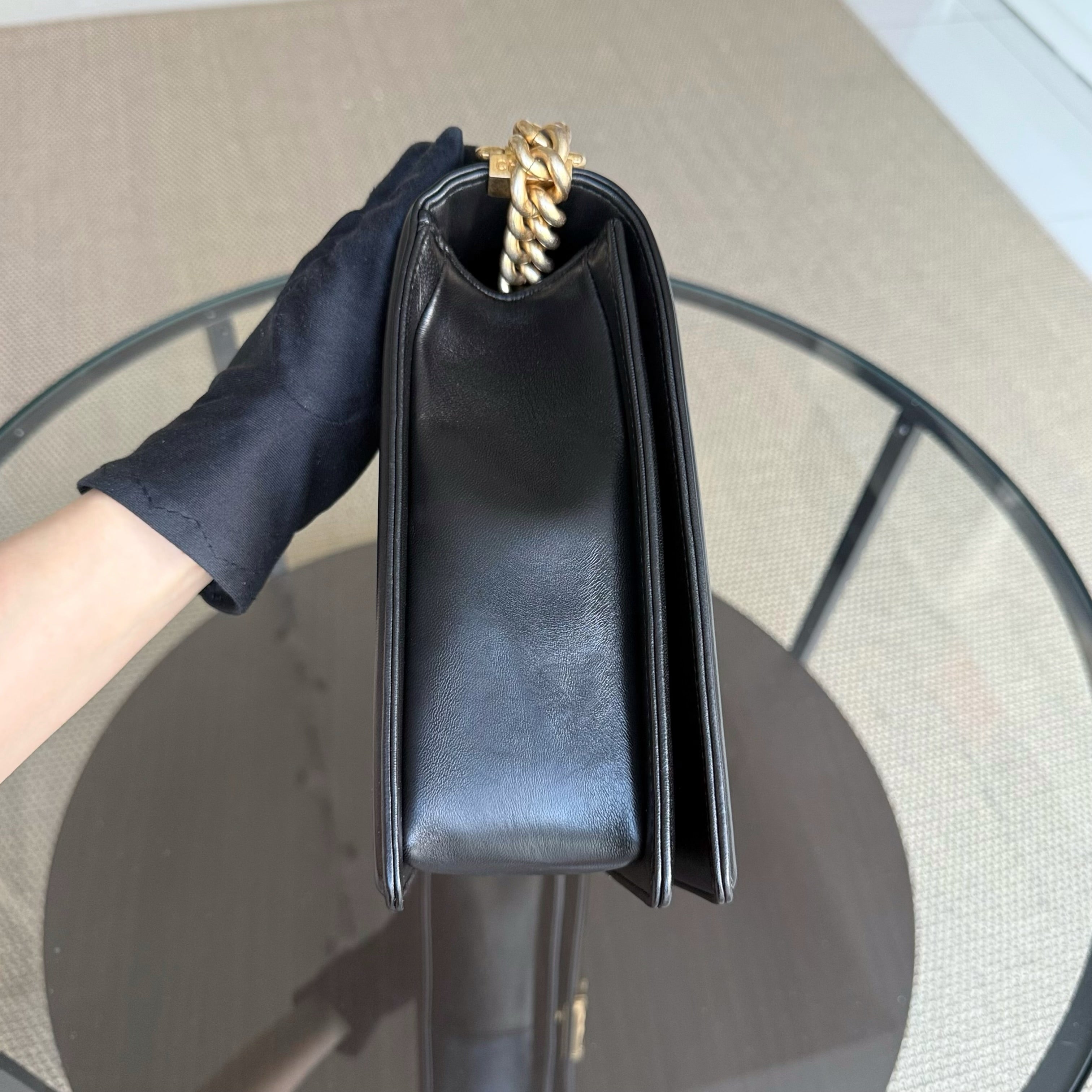 Chanel Boy Large - 30CM Quilted Lambskin Large Black Gold Hardware Series 21