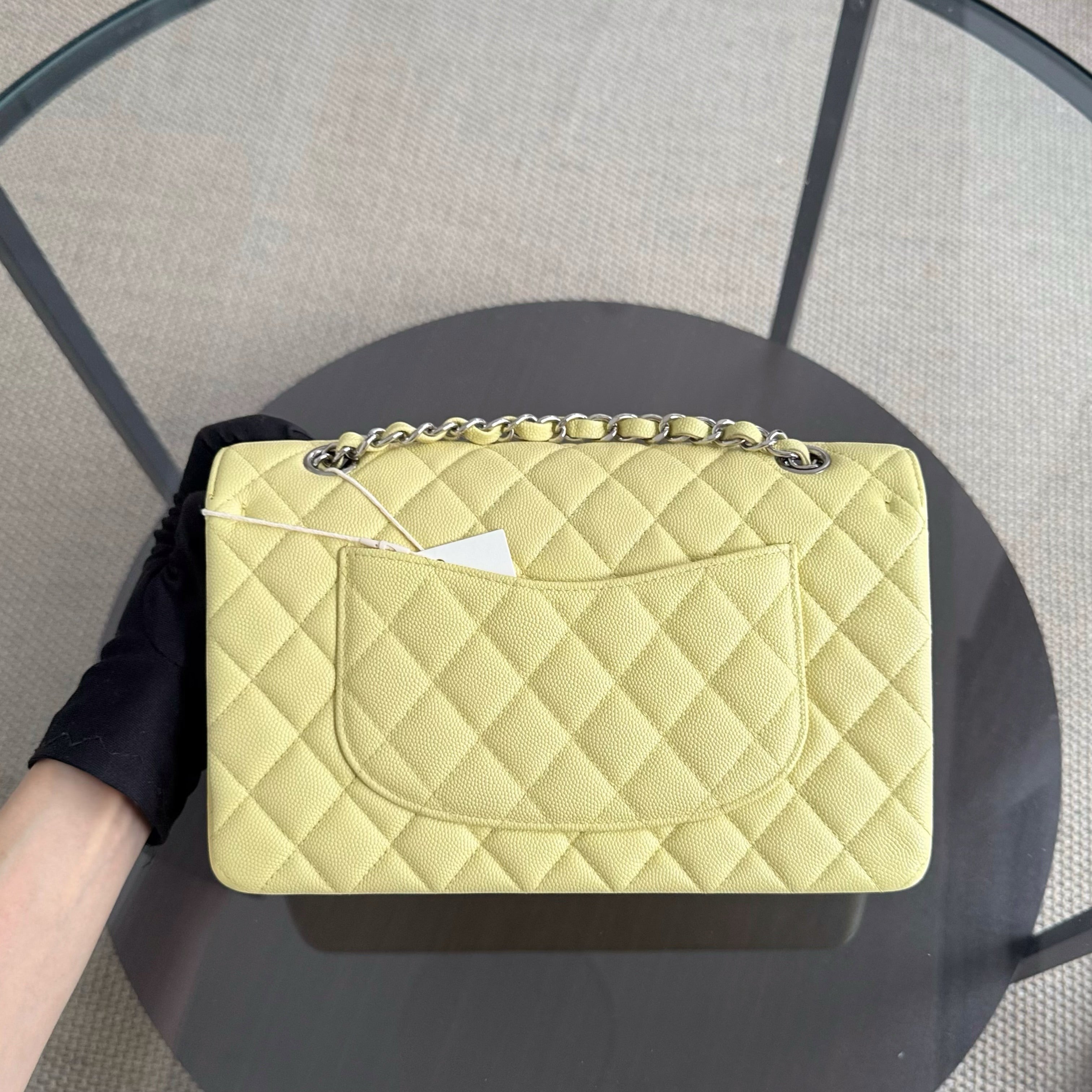 Chanel Classic Flap Medium - Caviar Quilted Light Yellow Silver Hardware Series 25
