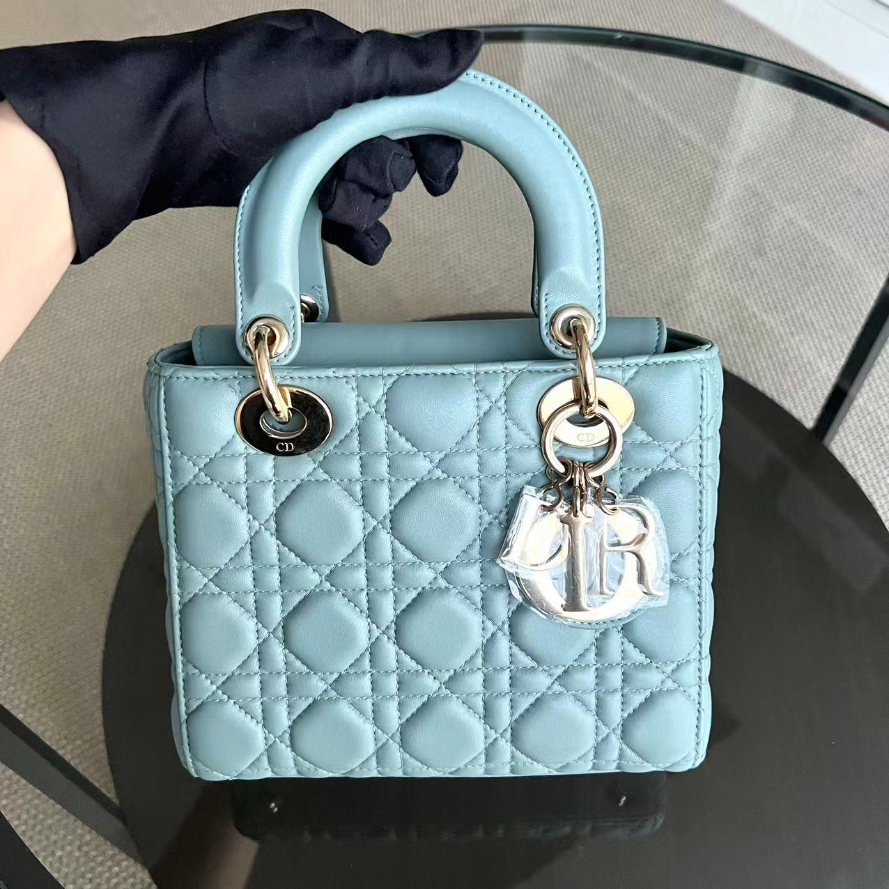 Dior Lady Small - Cannage Lambskin MyABC Cyan Green Blue Golden Hardware ABC