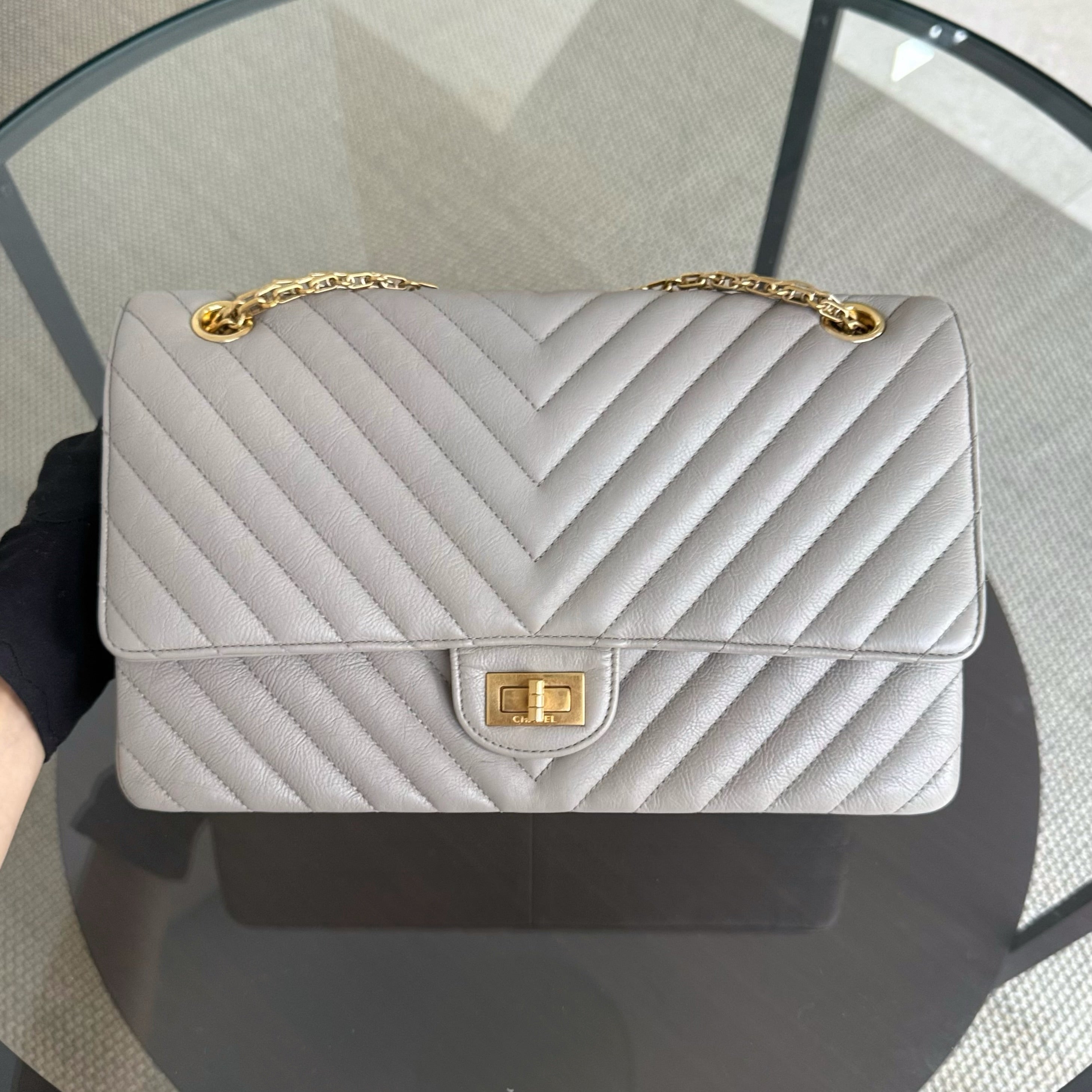 Chanel 2.55 Reissue 226 - 28CM Chevron Caviar Gray Grey Gold Hardware Series 27