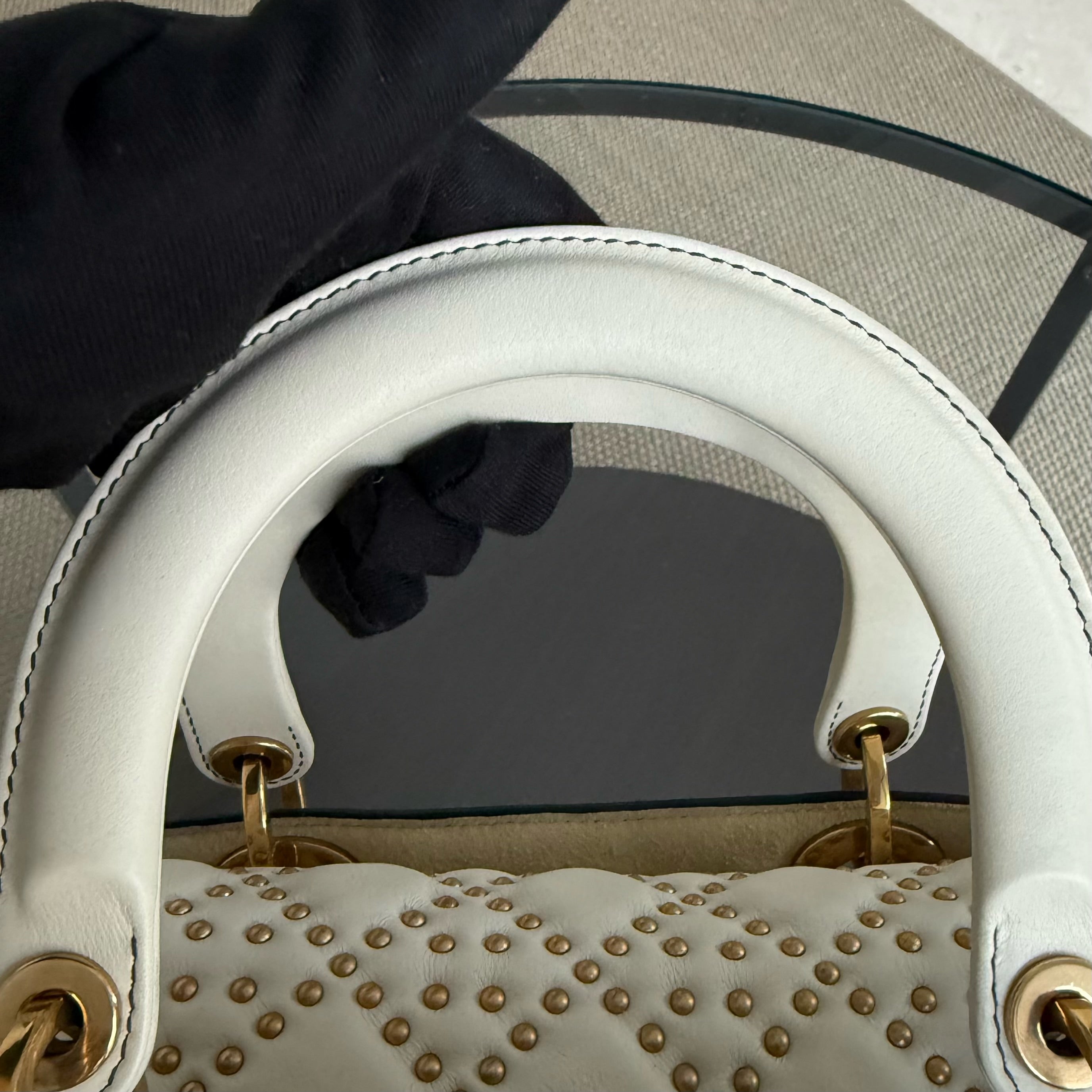 Dior Lady Medium Flap - Studded Cannage Calfskin White Gold Hardware