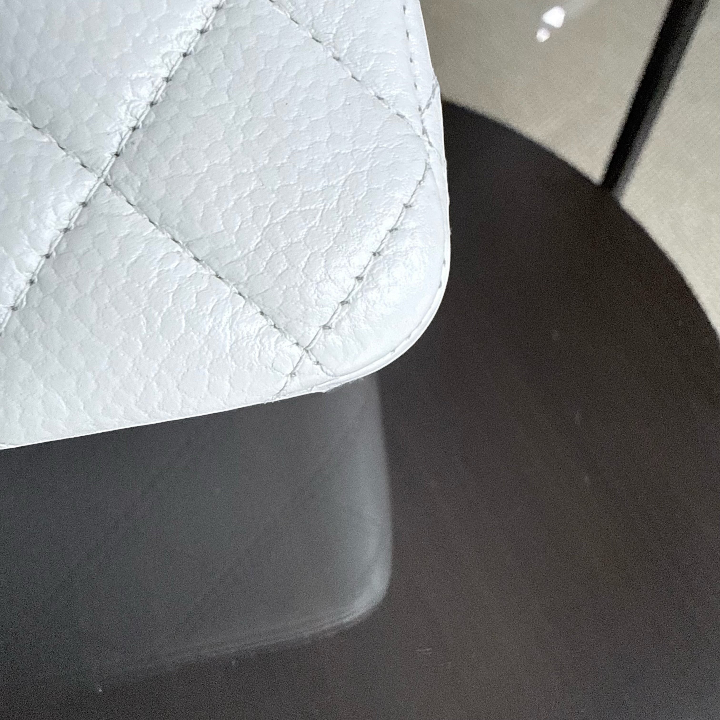 Chanel Classic Flap Medium - Caviar Quilted White Silver Hardware Series 18