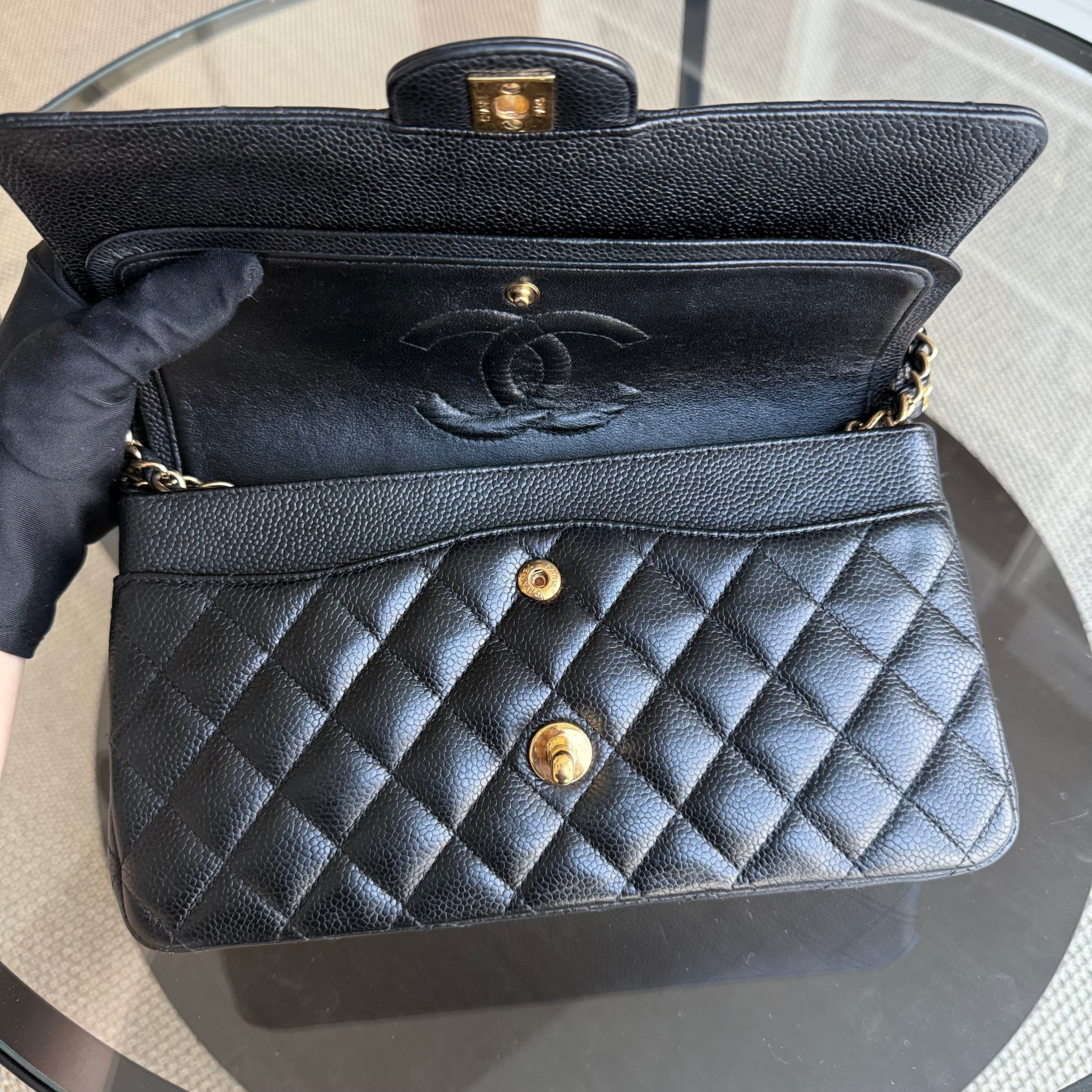 Chanel Classic Flap Caviar Medium Quilted Black Golden Hardware Series 14