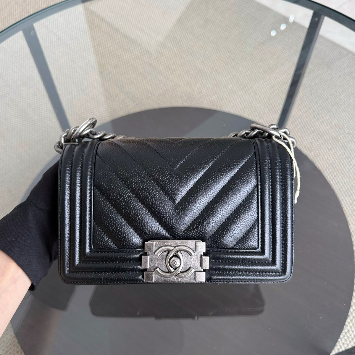 Chanel Boy Small - Caviar 20CM Chevron Black Leboy Ruthenium Sliver Hardware Series 28