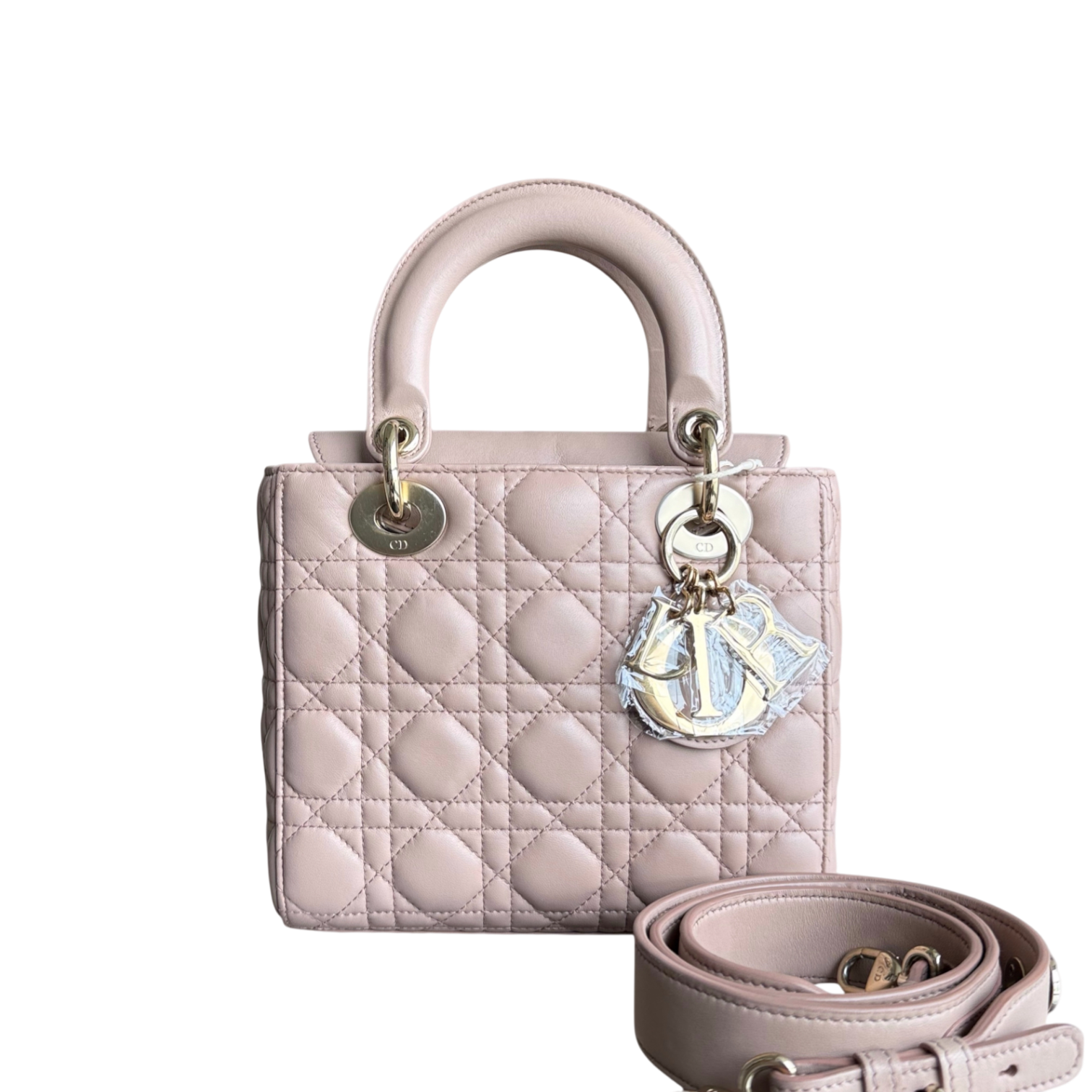 Dior Lady Small Flap - Cannage Lambskin Blush Beige Gold Hardware