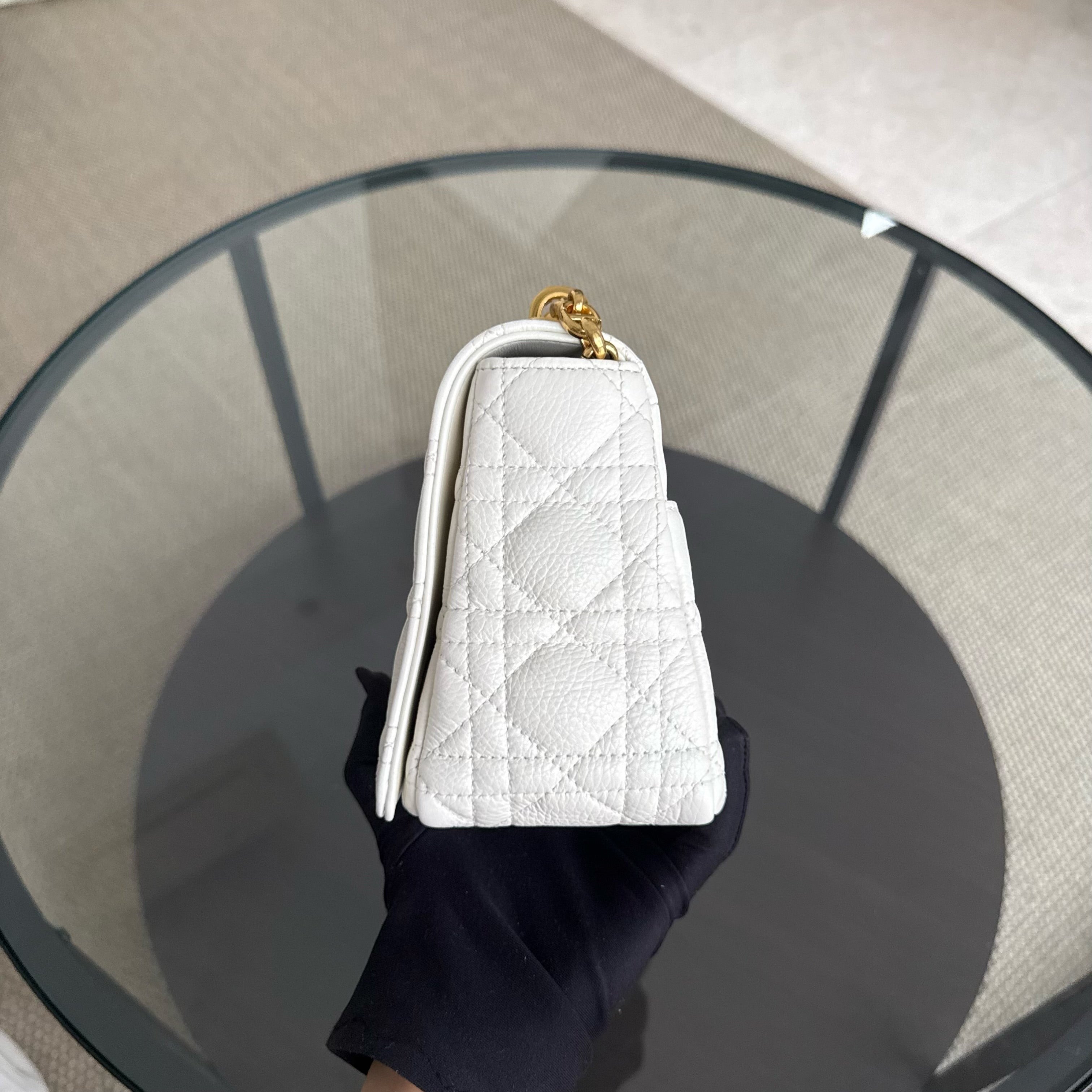 Dior Caro Medium - Cannage Grained Calfskin White Gold Hardware