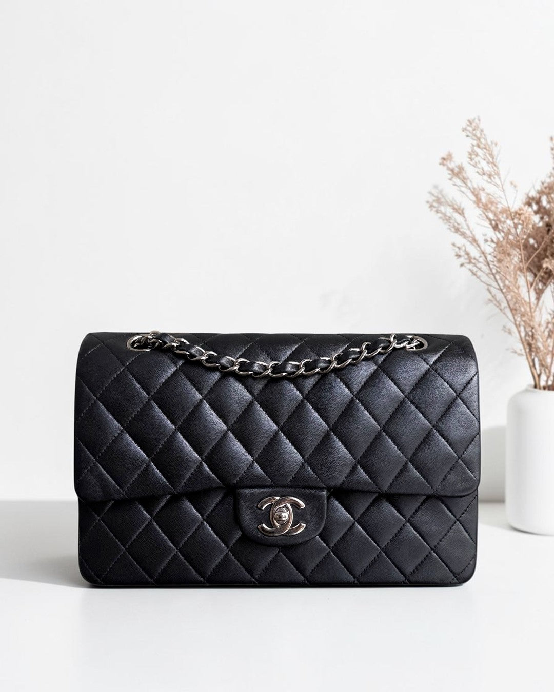 Chanel Classic Flap Medium - 25CM Quilted Lambskin Black Silver Hardware Series 13