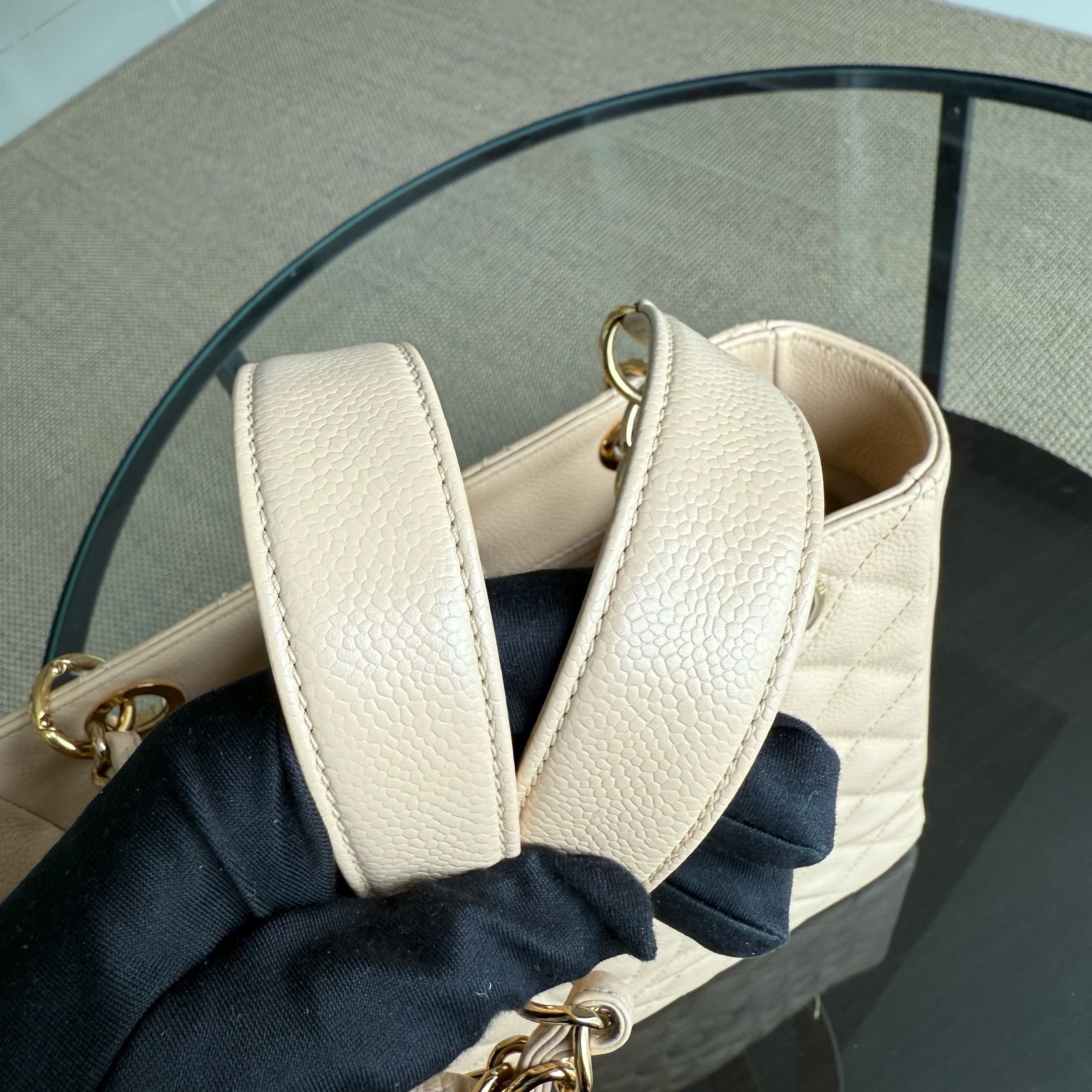 Chanel PST Petite Shopping Tote - Caviar Quilted Grained Calfskin Light Beige Gold Hardware Series 15