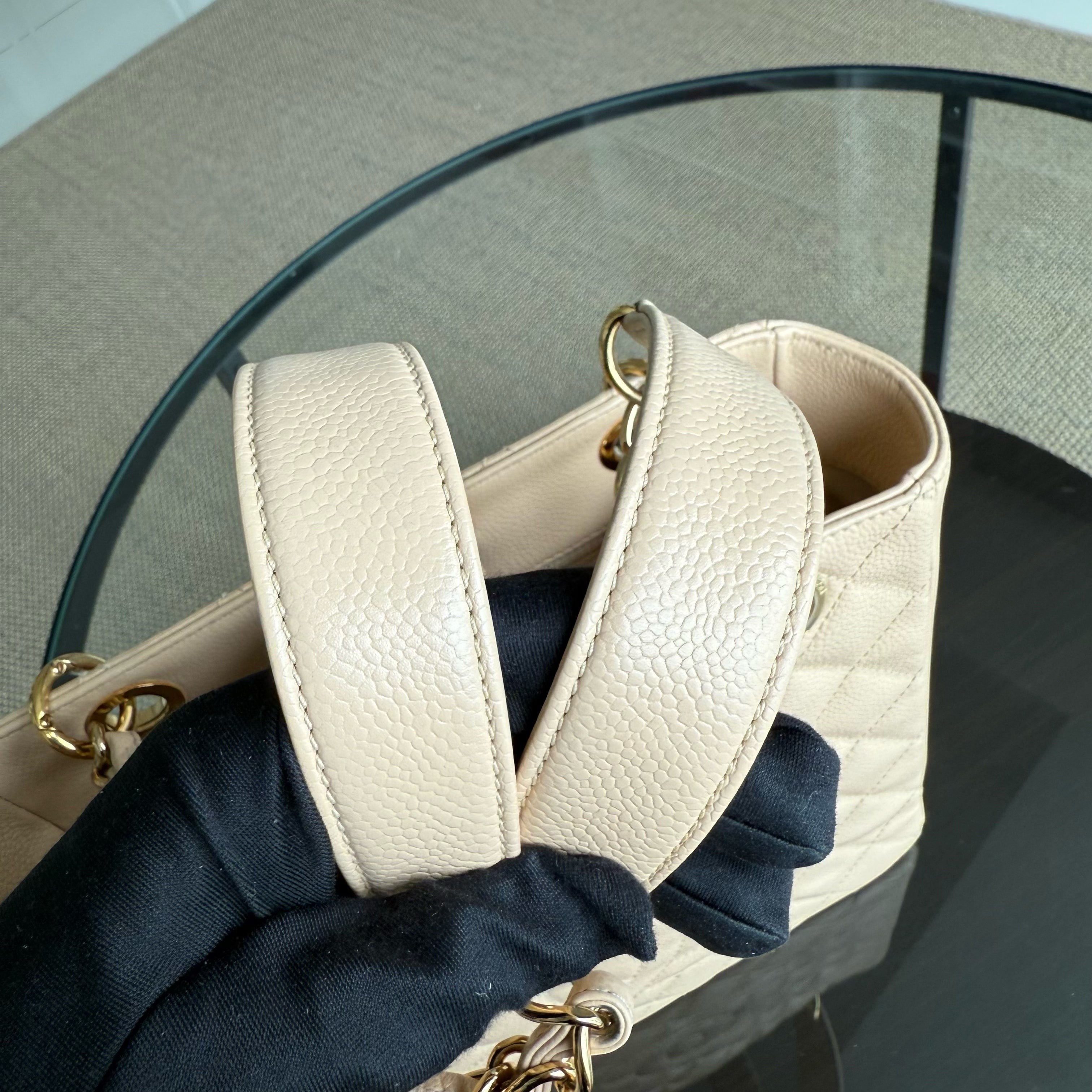 Chanel PST Petite Shopping Tote - Caviar Quilted Grained Calfskin Light Beige Gold Hardware