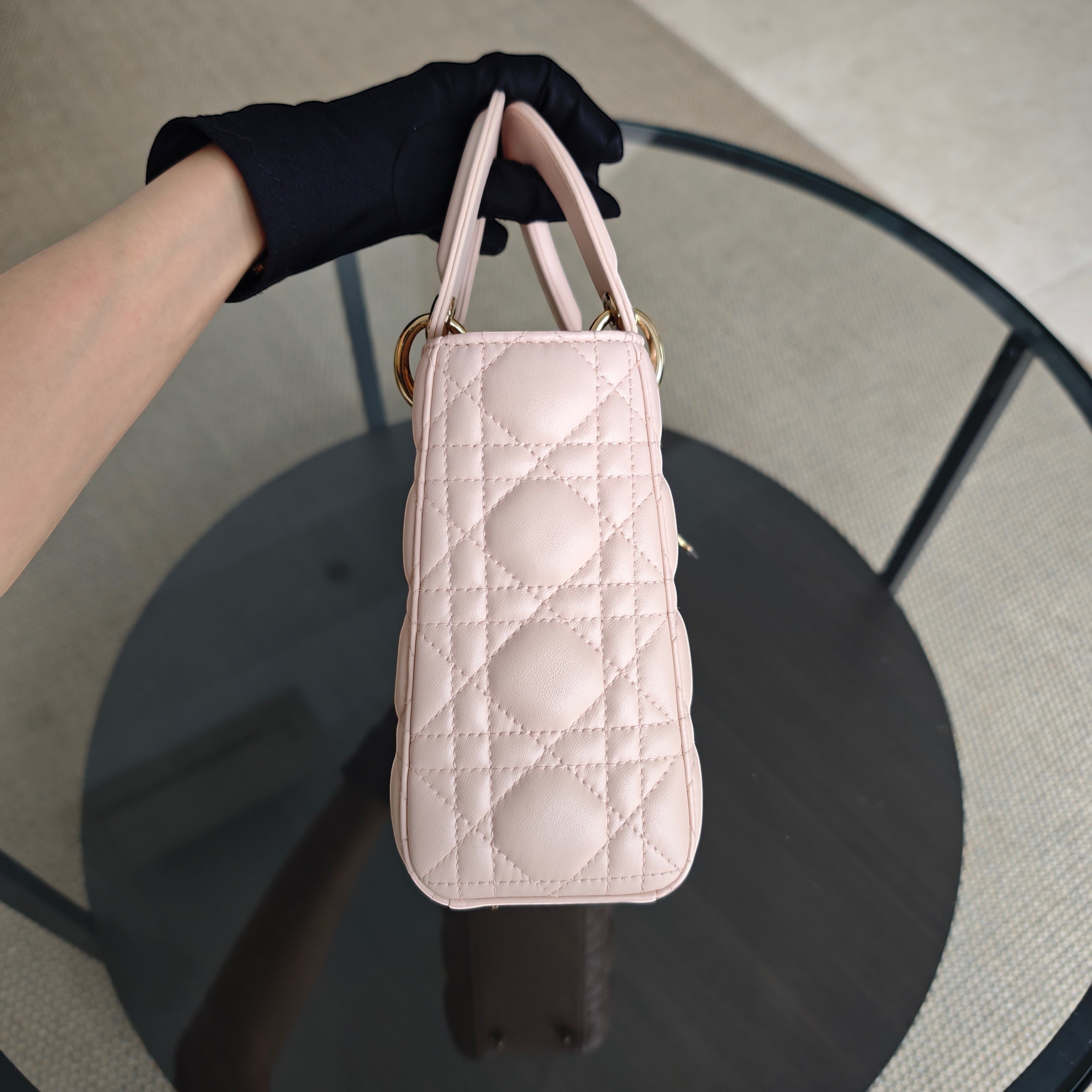 Dior Lady Small Flap - Cannage Lambskin Light Sakura Pink Gold Hardware