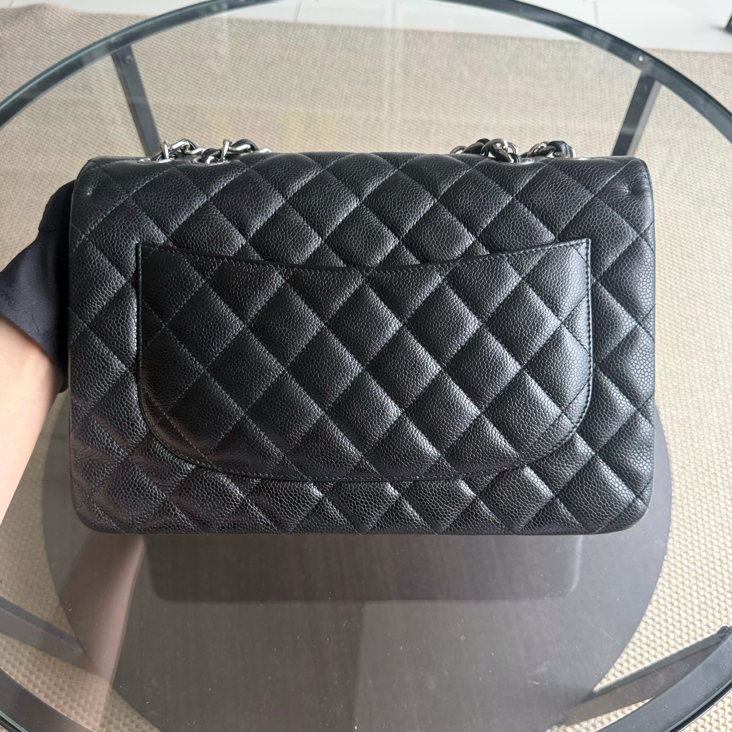 Chanel Caviar Jumbo Classic Flap Quilted Grained Calfskin Black Silver Hardware Series 13