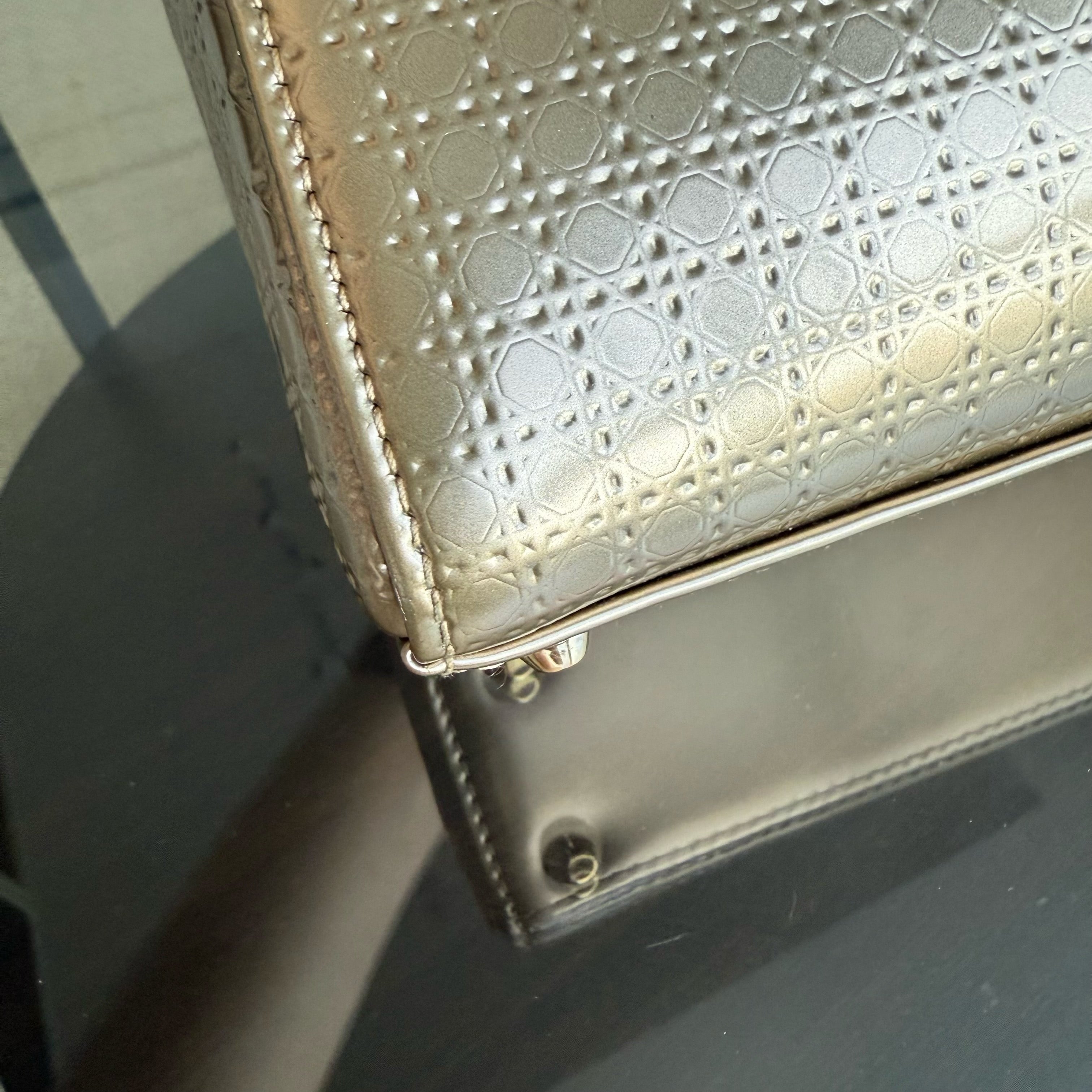 Dior Lady Mini - Calfskin Micro-Cannage Metallic Gold Gold Hardware Chain Strap