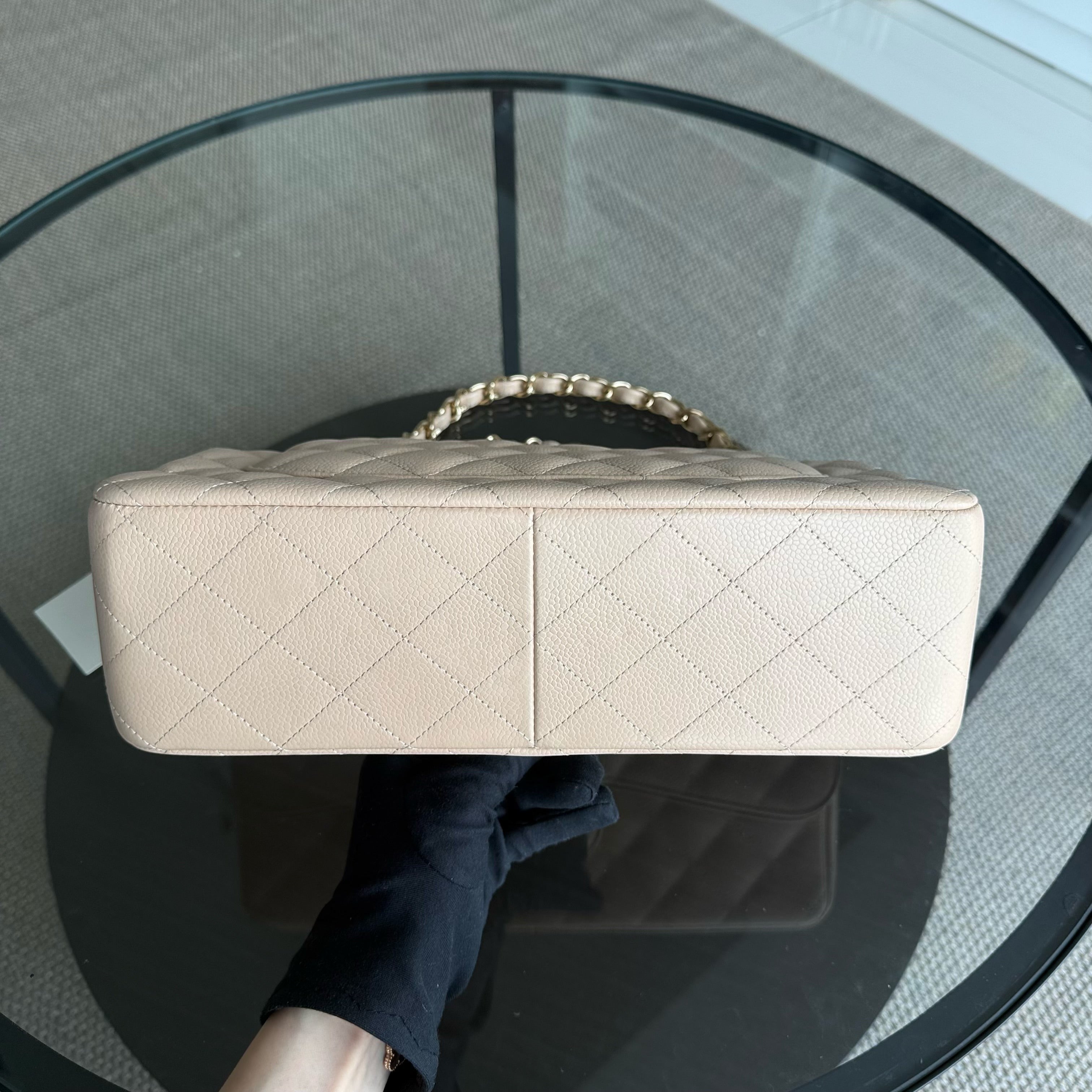 Chanel Classic Flap Jumbo - Caviar Quilted Double Flap Light Beige Gold Hardware