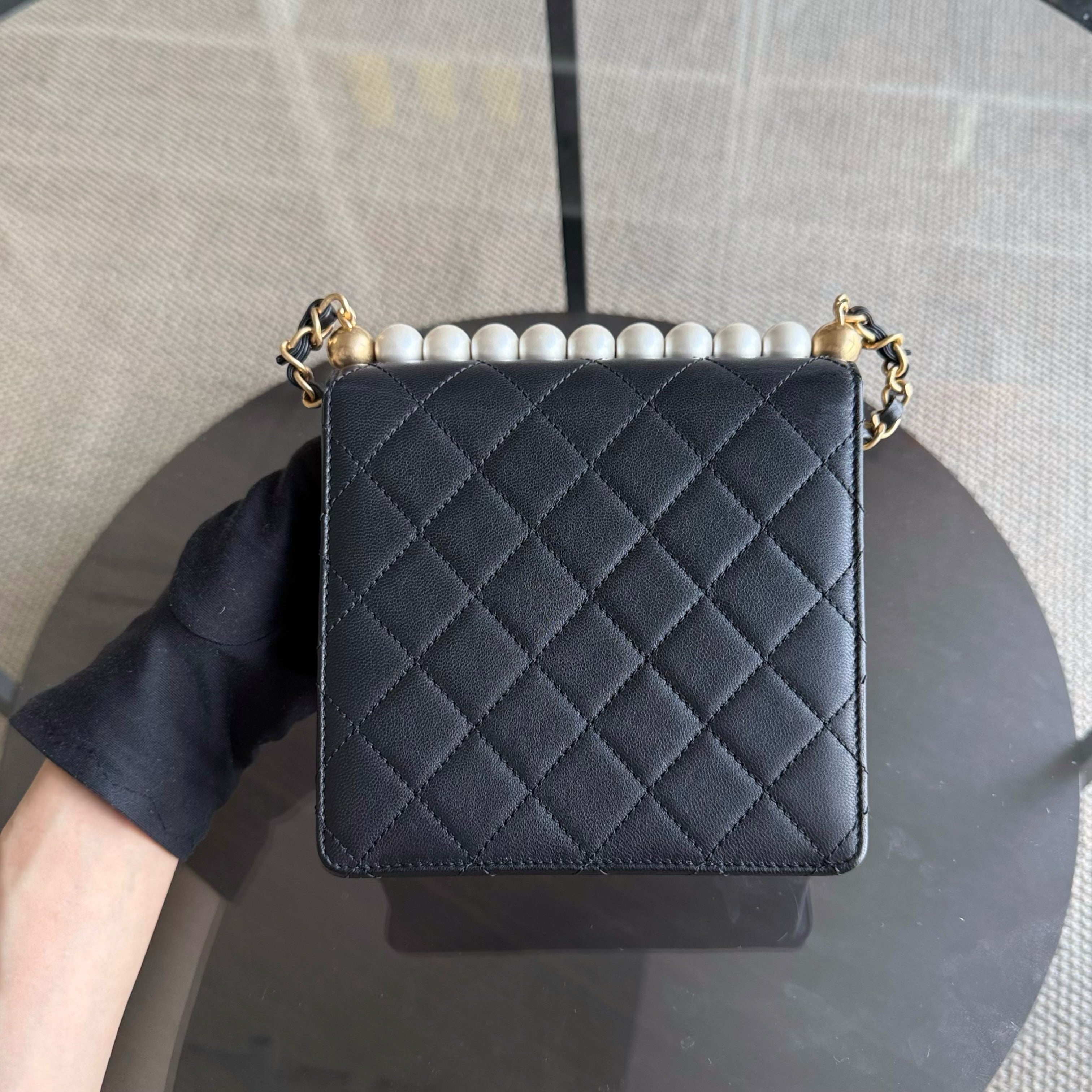 Chanel Mini Flap Chic Pearl Lambksin Black Bag Gold Hardware Series 28