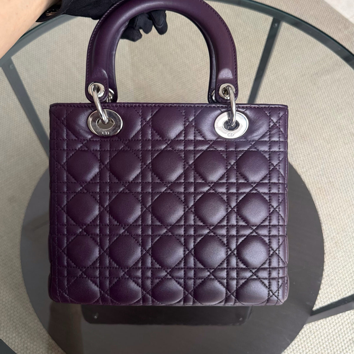 Dior Lady Medium - Cannage Lambskin Dark Maroon Silver Hardware