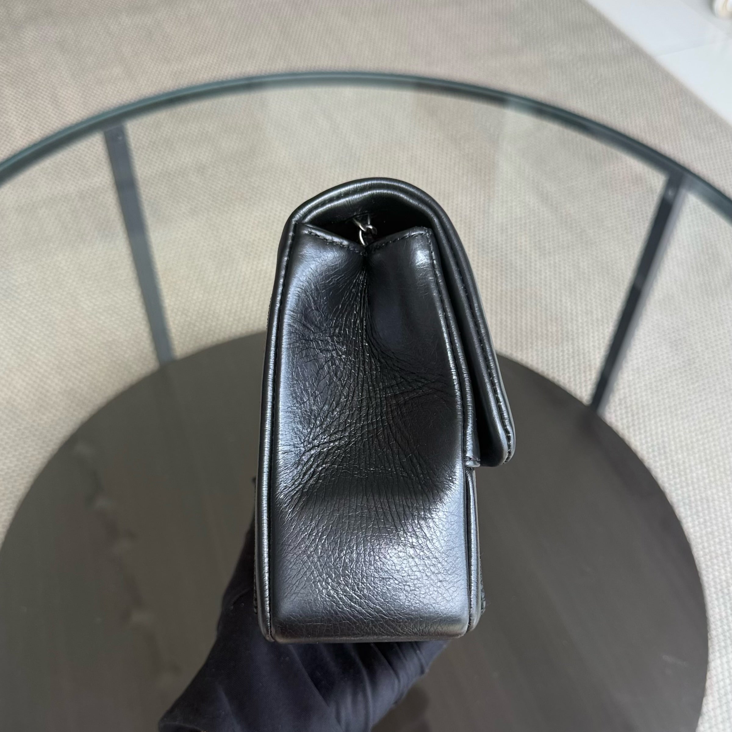 Chanel Seasonal Flap - 25CM Quilted Calfskin Black Silver Hardware Series 20