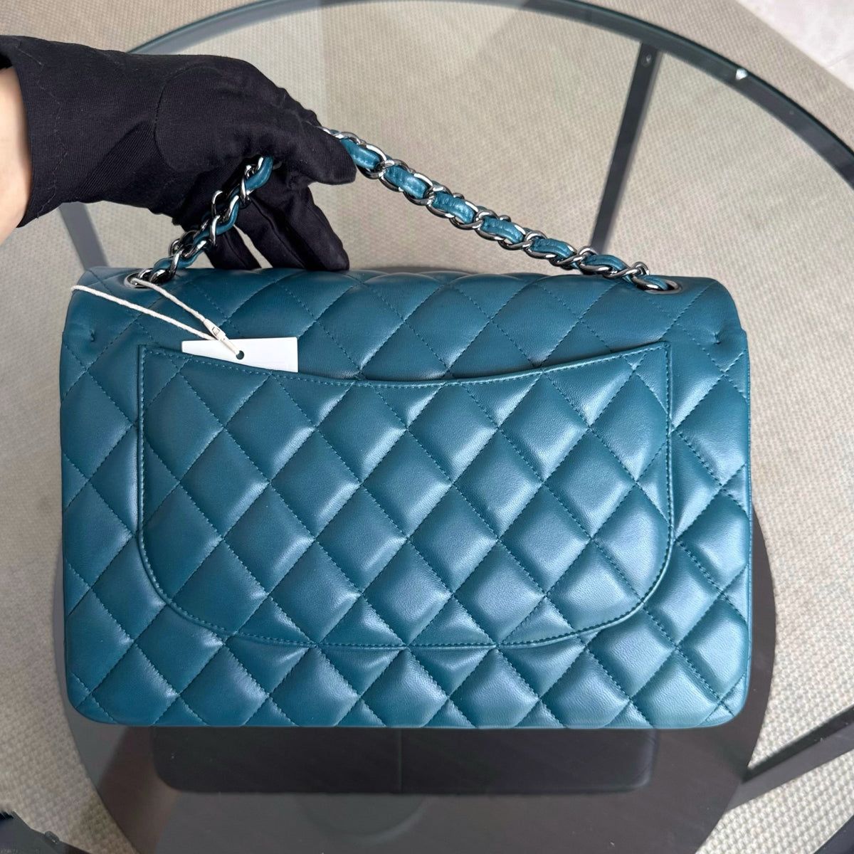 Chanel Classic Flap Jumbo - Double Flap 30CM Quilted Lambskin Dark Turquoise Dark Silver Hardware Series 15
