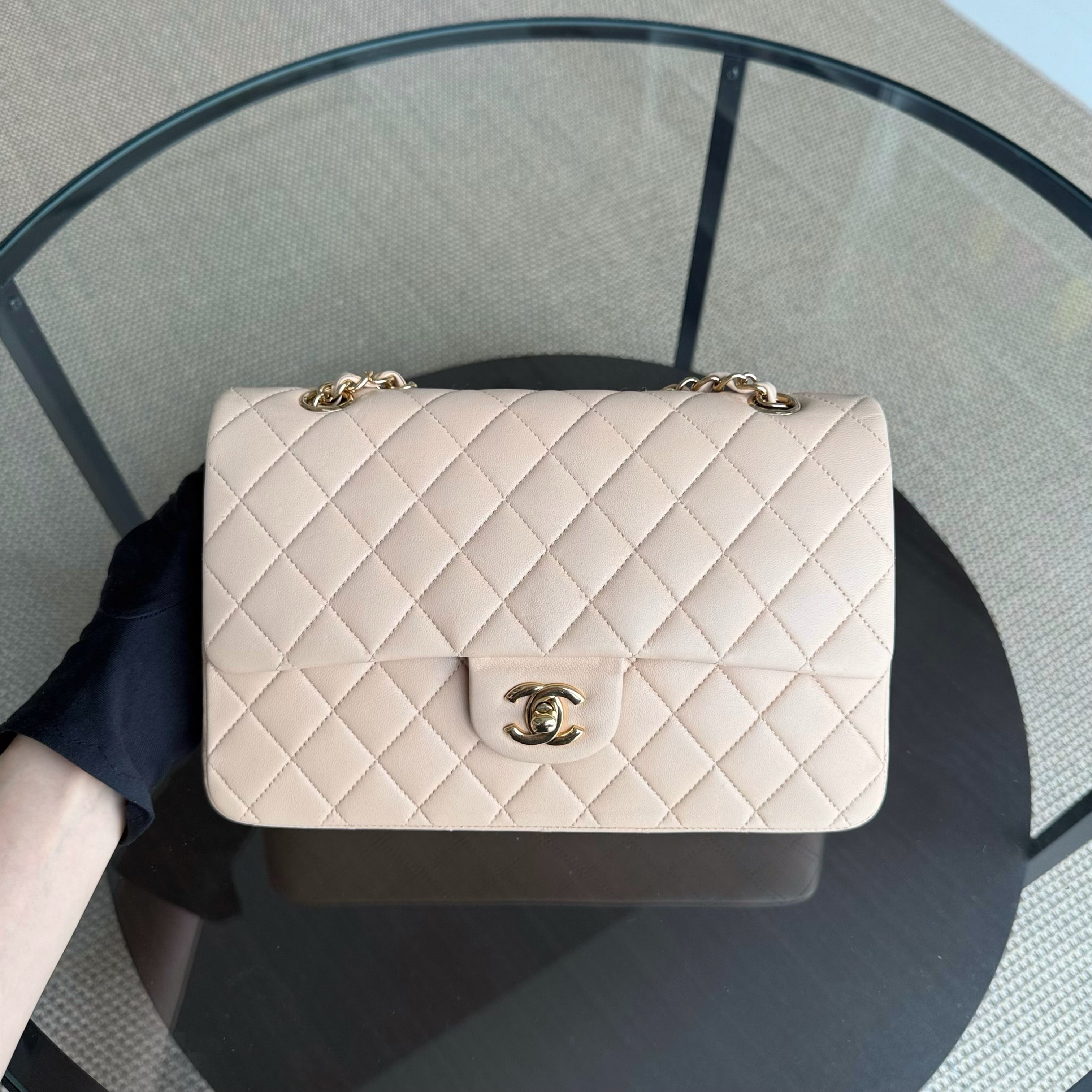 Chanel Classic Flap Medium - 25CM Quilted Lambskin Beige Gold Hardware Series 16