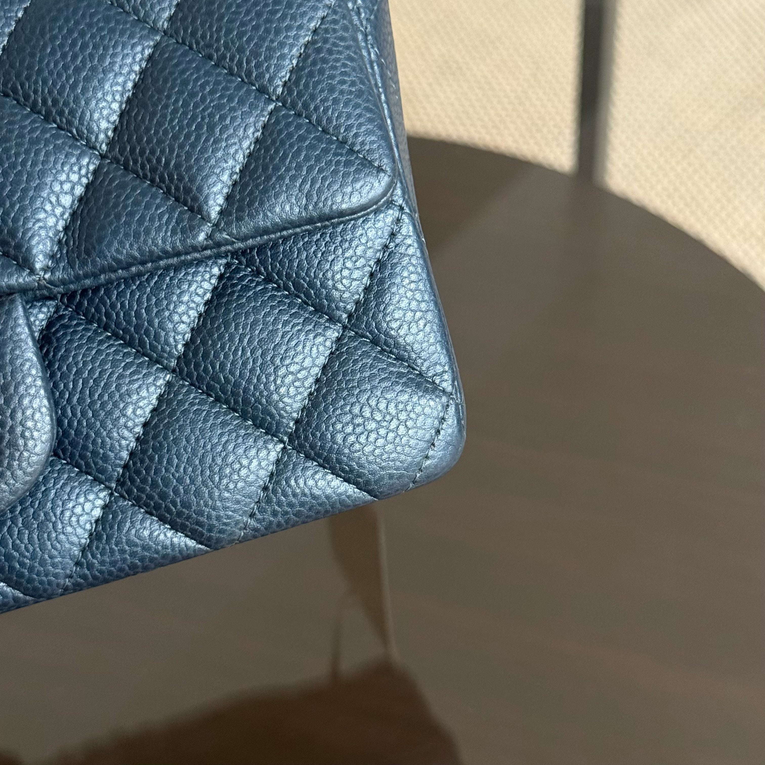 Chanel Caviar Mini Rectangle Classic Flap - 20CM Quilted Blue Gold Hardware Series 25