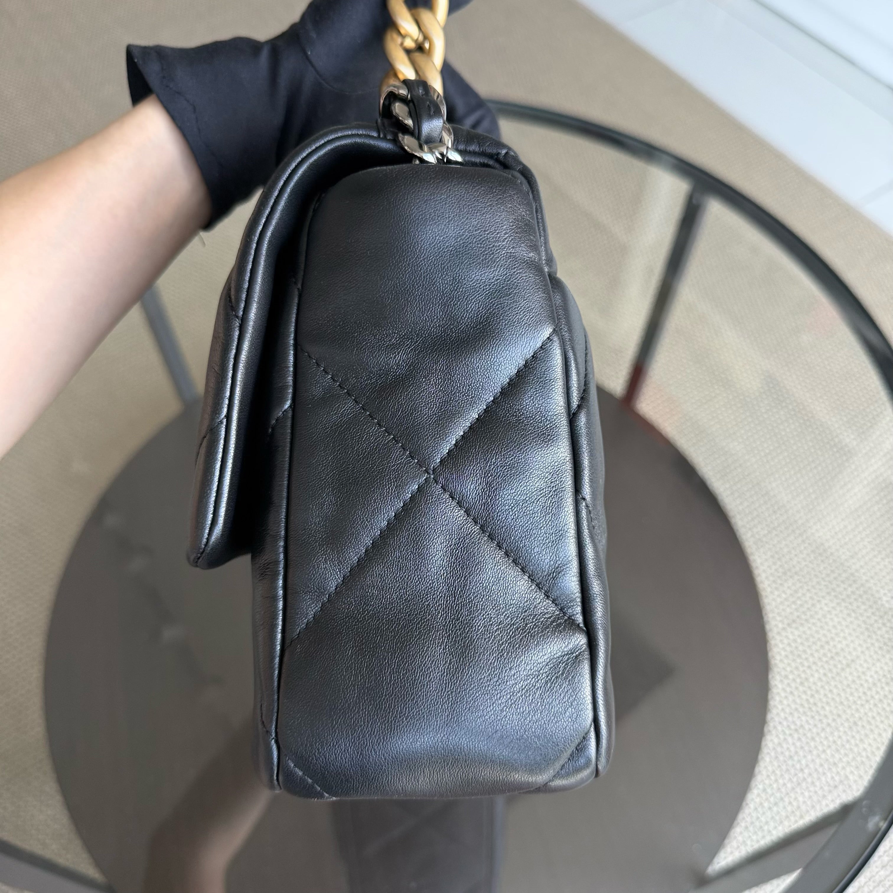 Chanel 19 Bag C19 Medium - Quilted Goatskin Black Two-Tone Gold Hardware Series 30