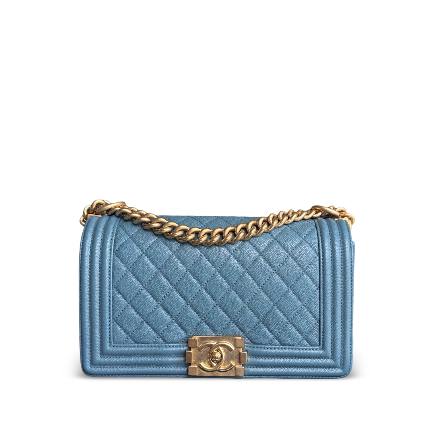 Chanel Boy Medium - Caviar 25CM Quilted Blue Gold Hardware 25