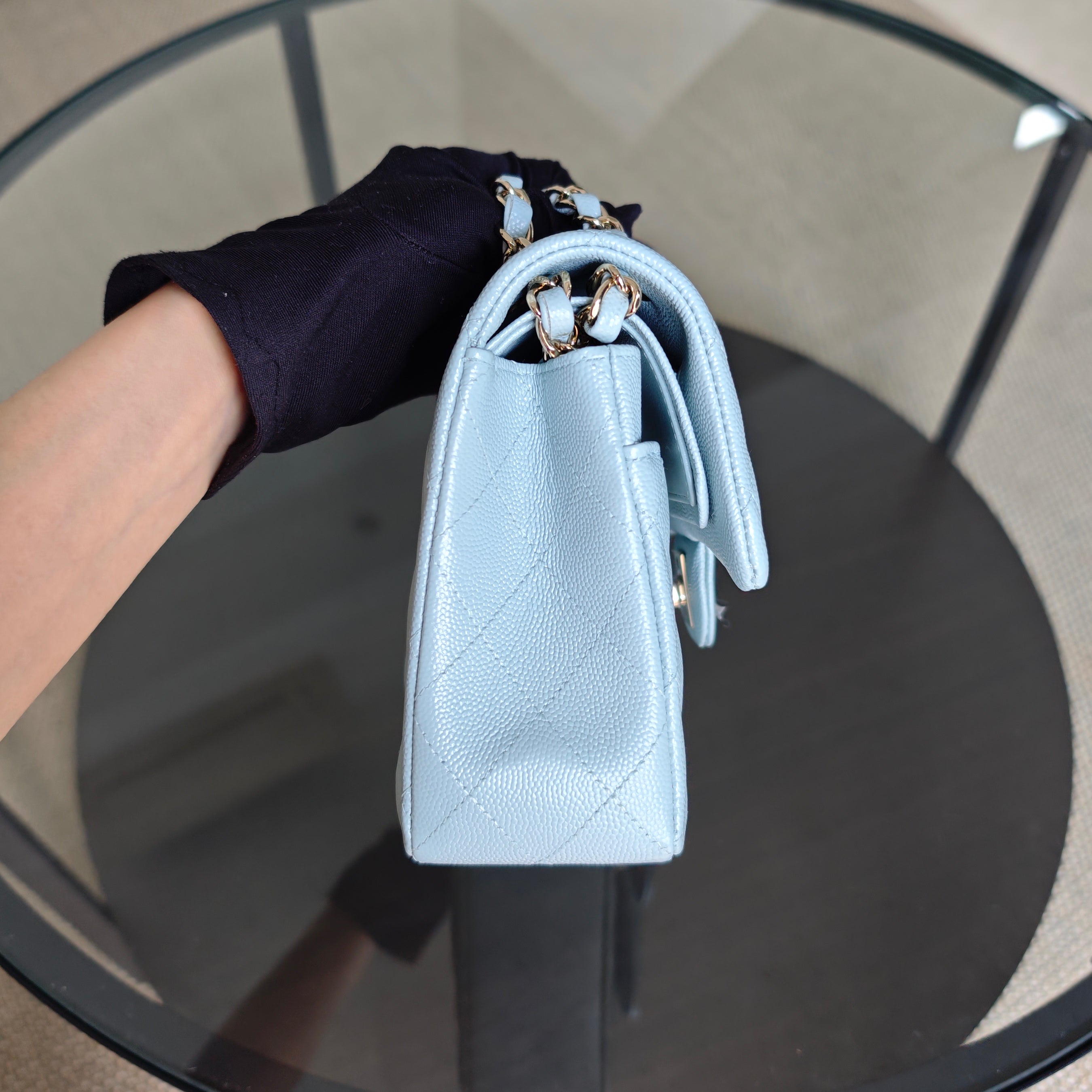 Chanel Classic Flap Small - Caviar 23CM Quilted Baby Blue Light Gold Hardware Microchip