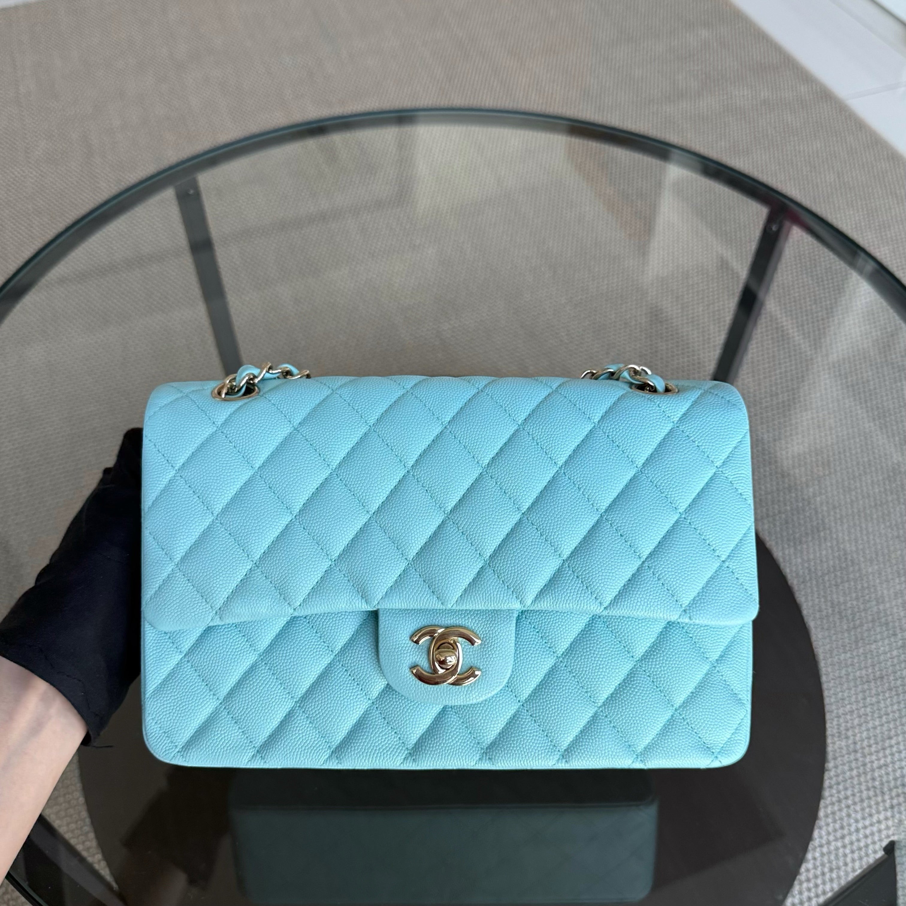 Chanel Classic Flap Medium - Caviar 25CM Quilted Tiffany Light Blue Gold Hardware