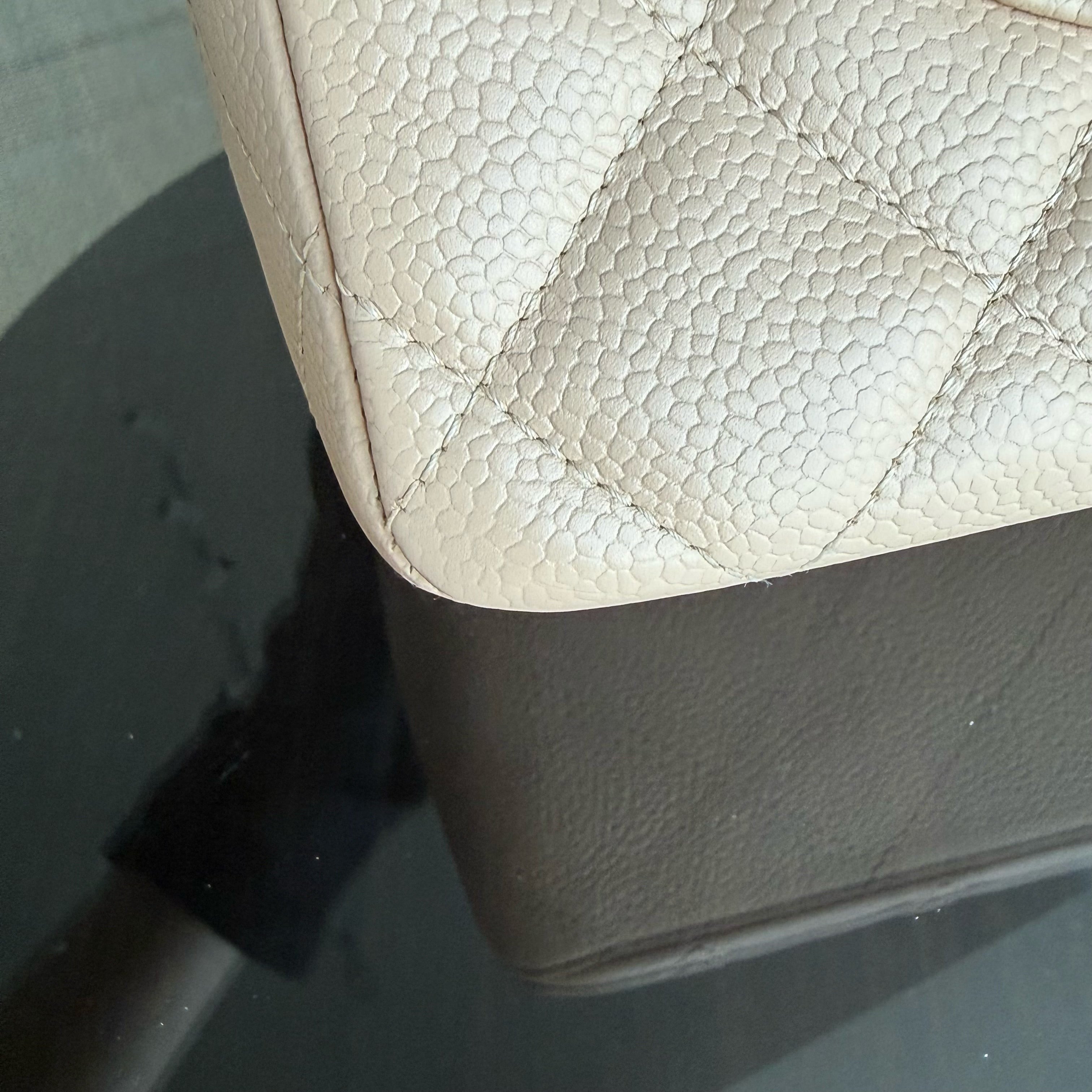 Chanel Classic Flap Jumbo - Caviar 30CM Single Flap Quilted Beige 24K Gold Hardware Series 12
