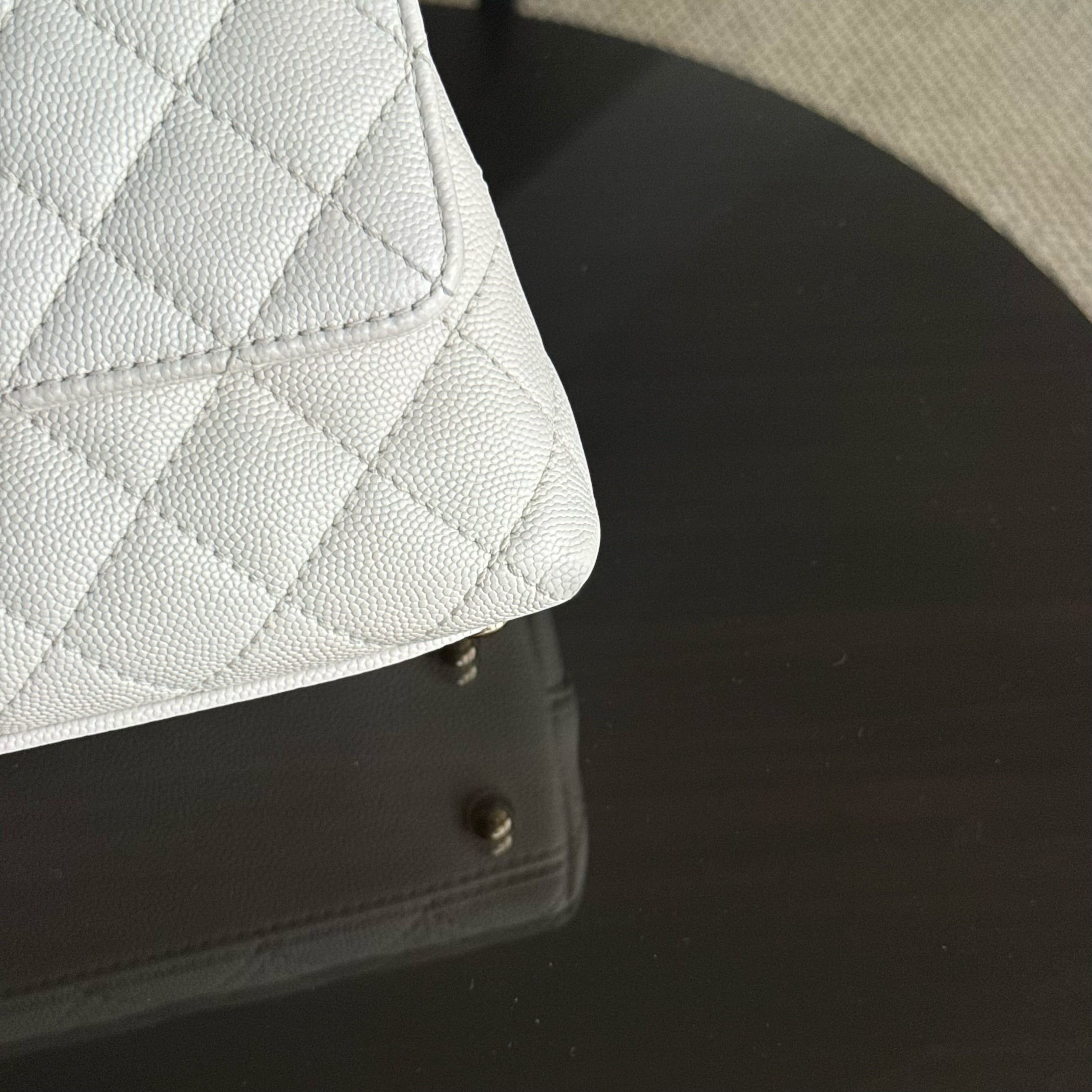 Chanel Coco Handle Small - 24CM Caviar Quilted White Gold Hardware Microchip