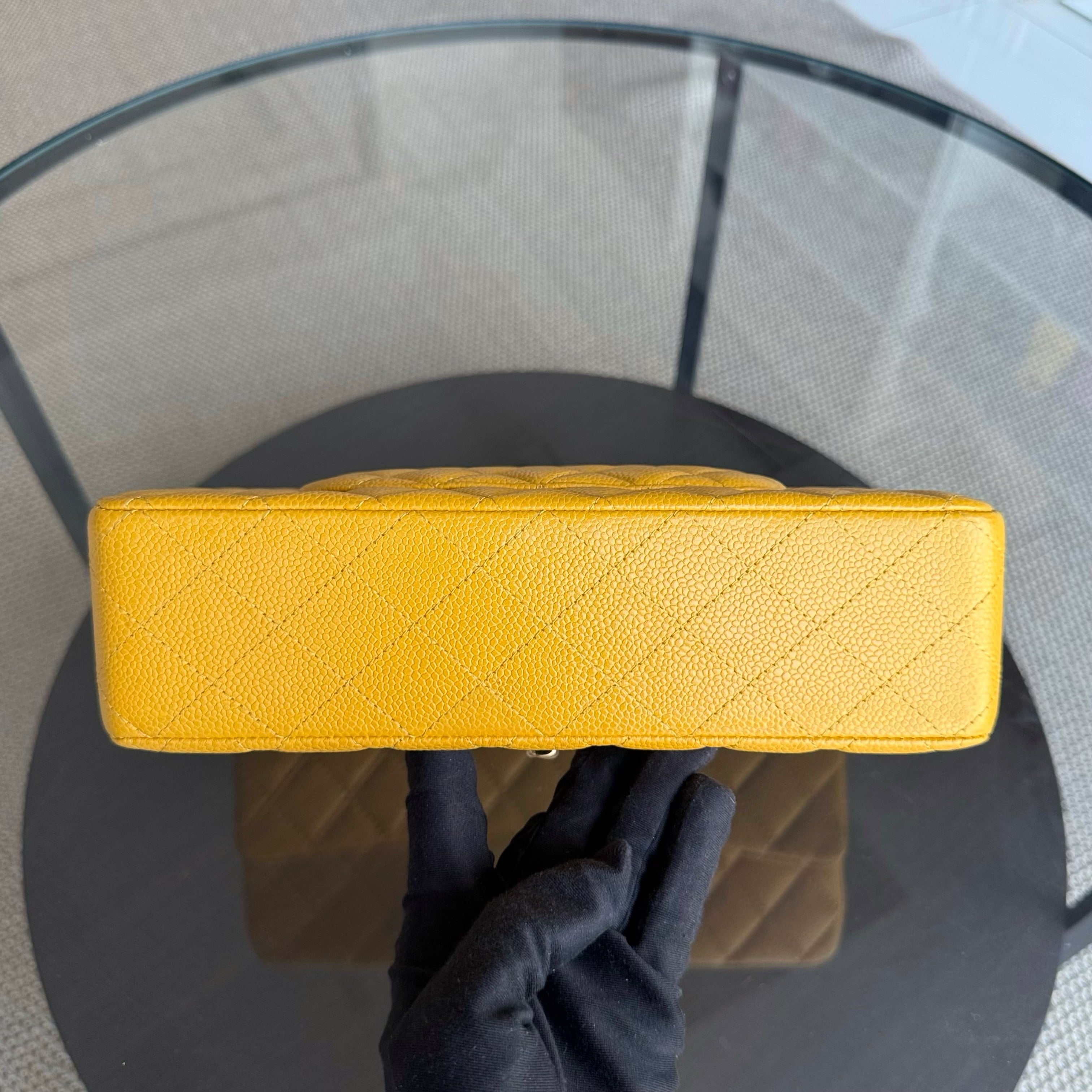 Chanel Classic Flap Medium - Caviar Quilted Grained Calfskin Mustard Gold Hardware Series 25