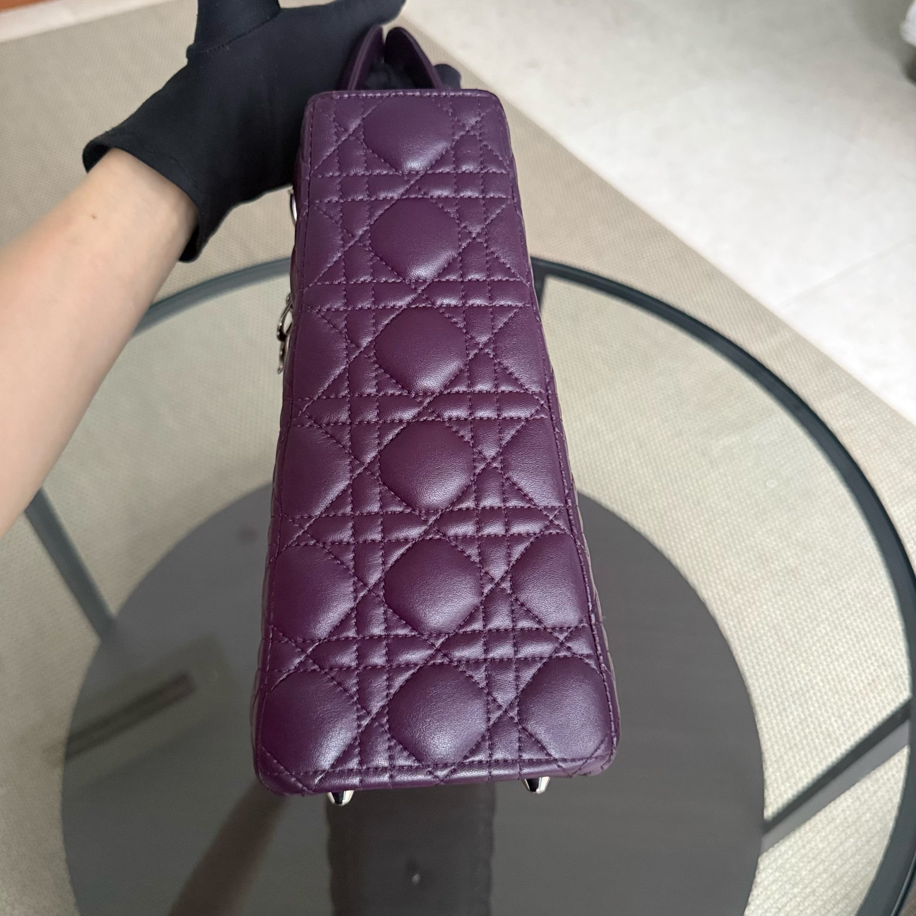 Dior Lady Large - Cannage Lambskin Dark Purple Silver Hardware