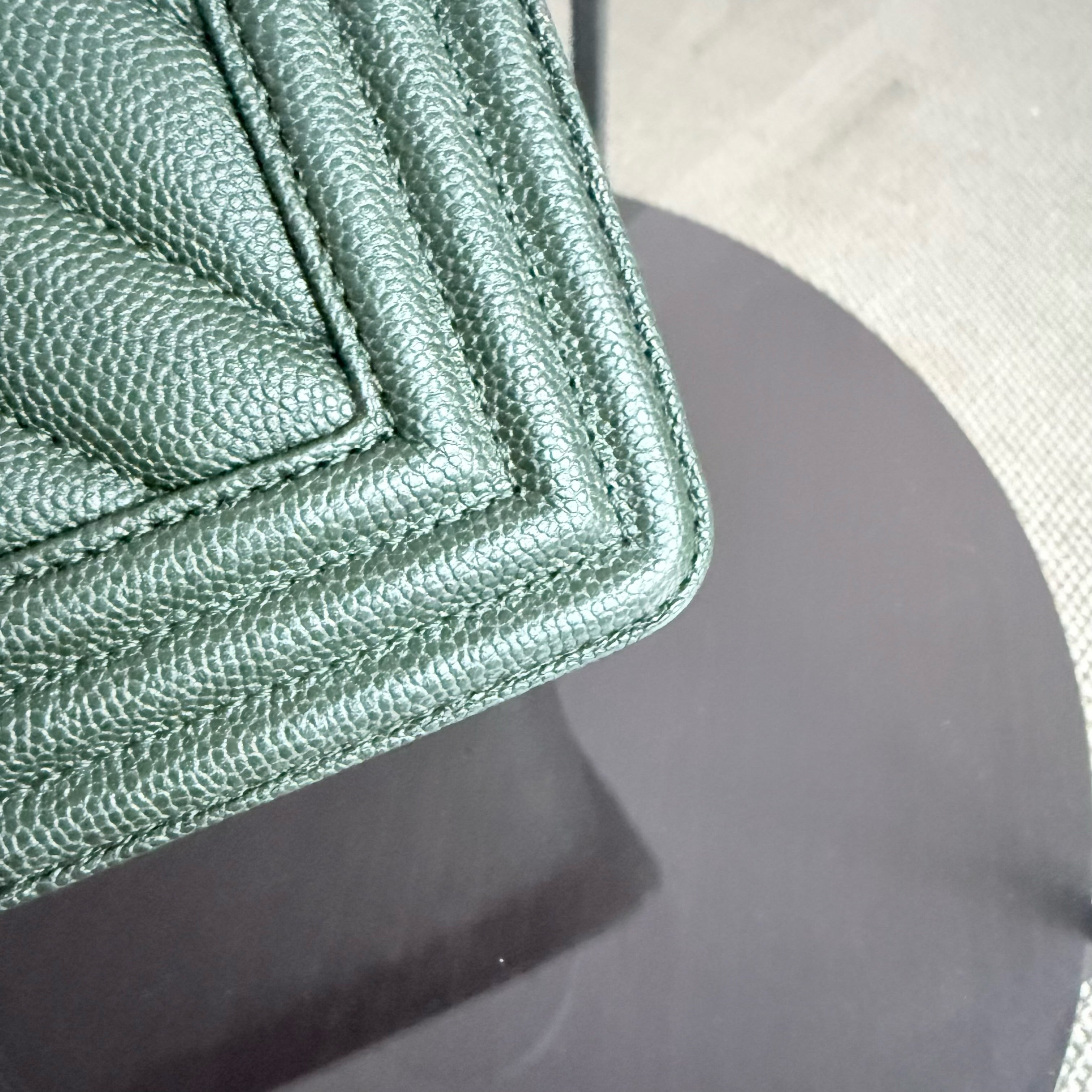 Chanel Boy Medium - Caviar 25CM Chevron Dark Green Ruthenium Silver Hardware Series 26