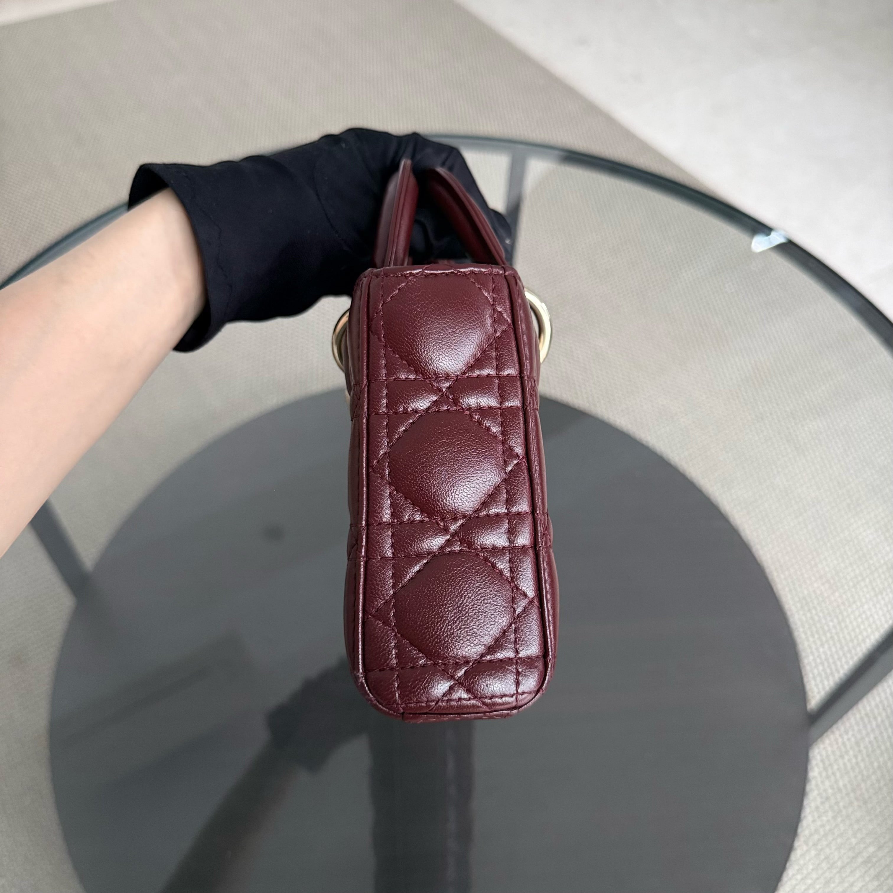 Dior D-Joy Medium - Cannage Lambskin Burgundy Gold Hardware