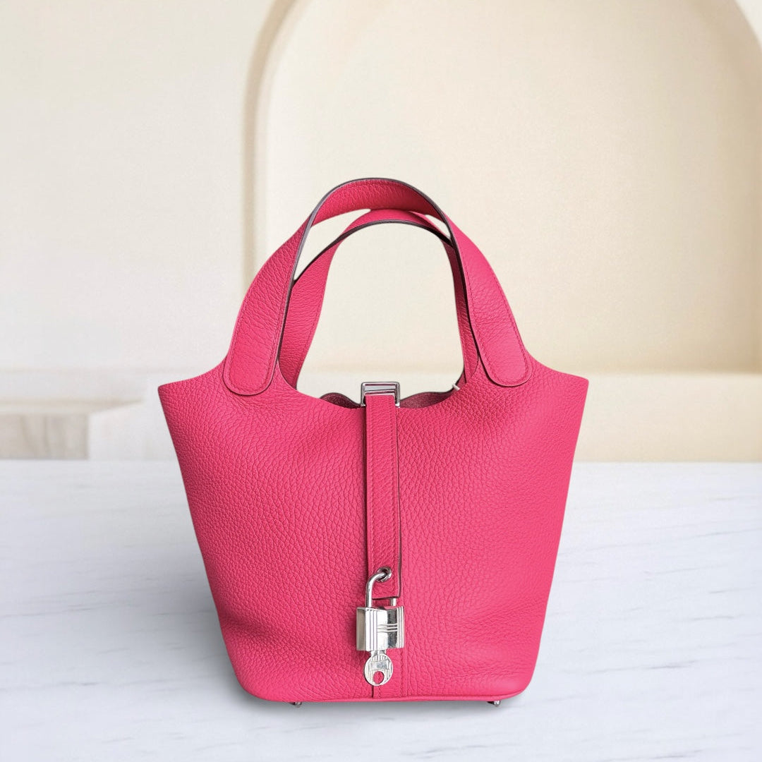 Hermes Picotin Lock 18 - TC Taurillion Clemence Pink Palladium Hardware Stamp A
