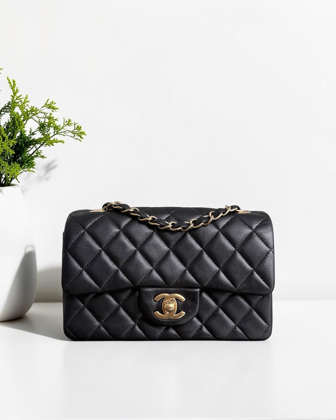 Chanel Mini Rectangle Classic Flap - 20CM Lamskin Quilted Black Gold Hardware Series 20