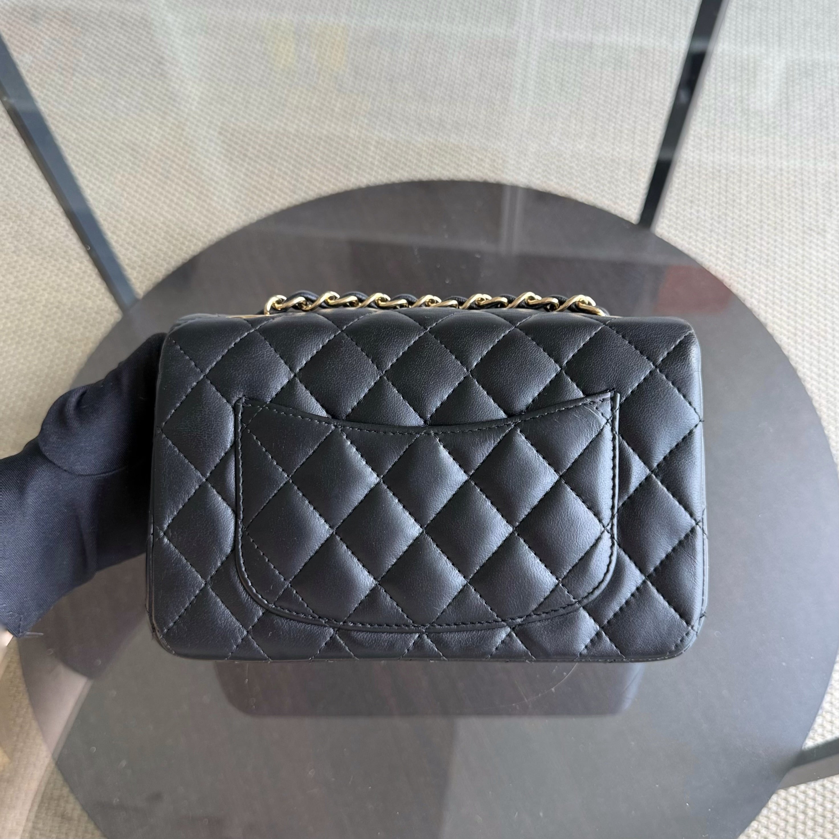 Chanel Lambskin Mini Rectangle Classic Flap - 20CM Quilted Black Golden Hardware Series 21