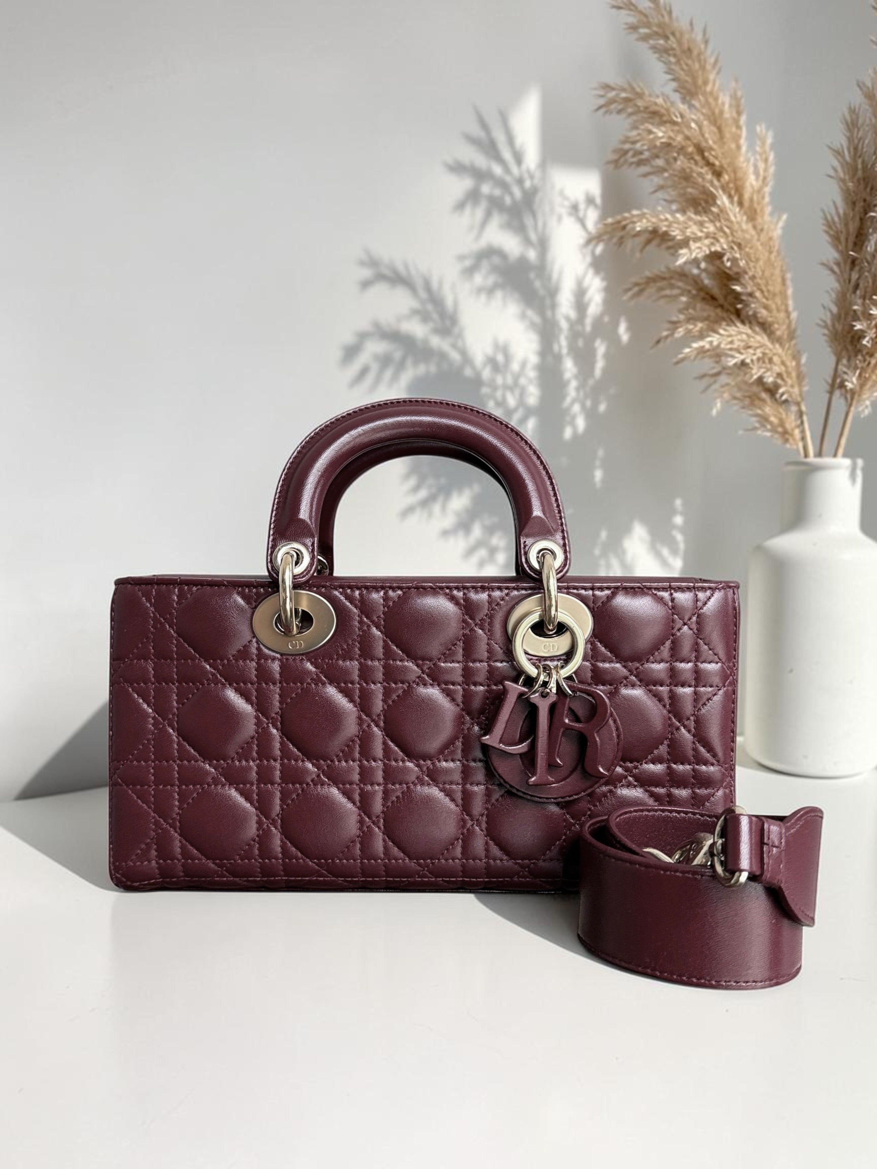 Dior D-Joy Medium - Cannage Lambskin Burgundy Gold Hardware