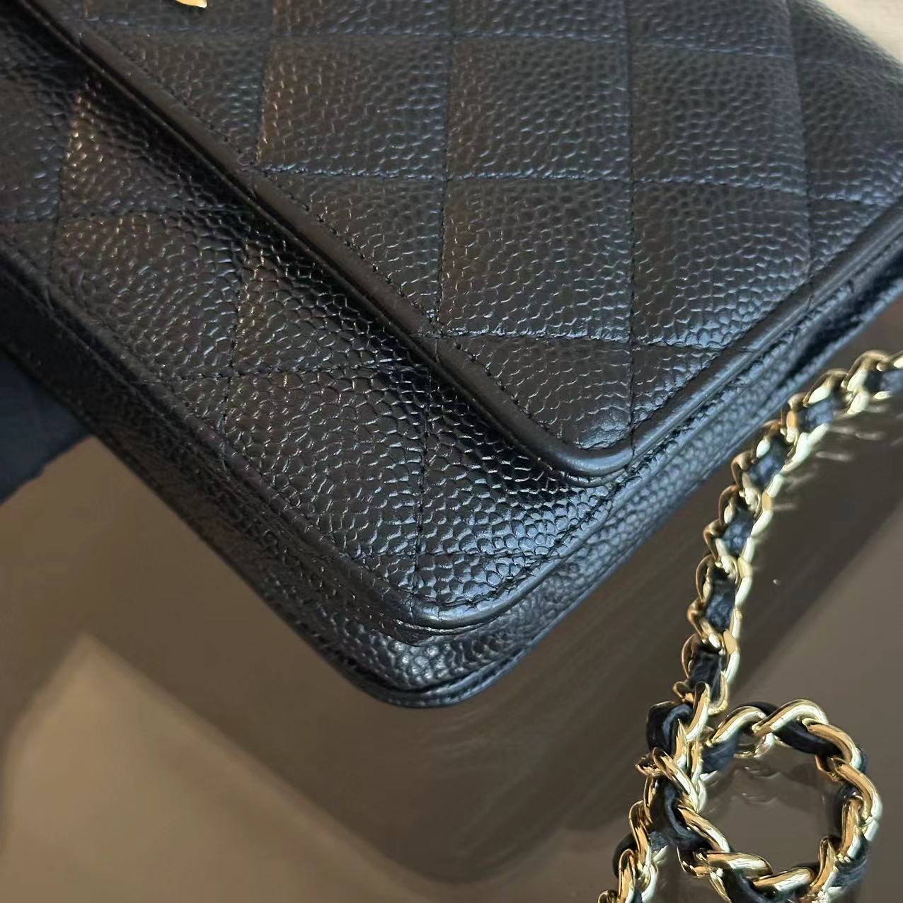Chanel Caviar WOC Wallet On Chain Quilted Calfskin Black GHW No 18
