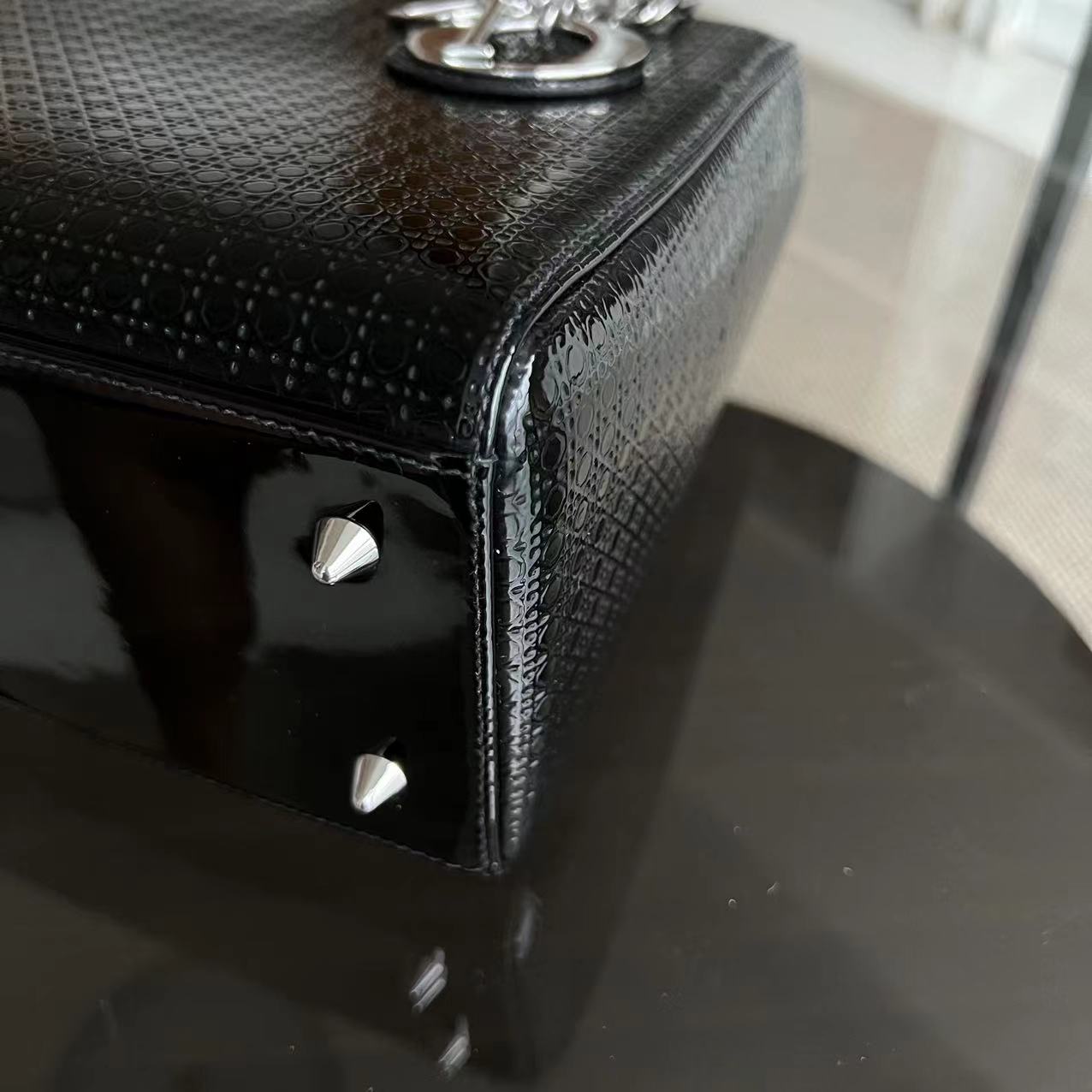 Dior Lady Medium Micro Cannage Patent Calfskin Black SHW