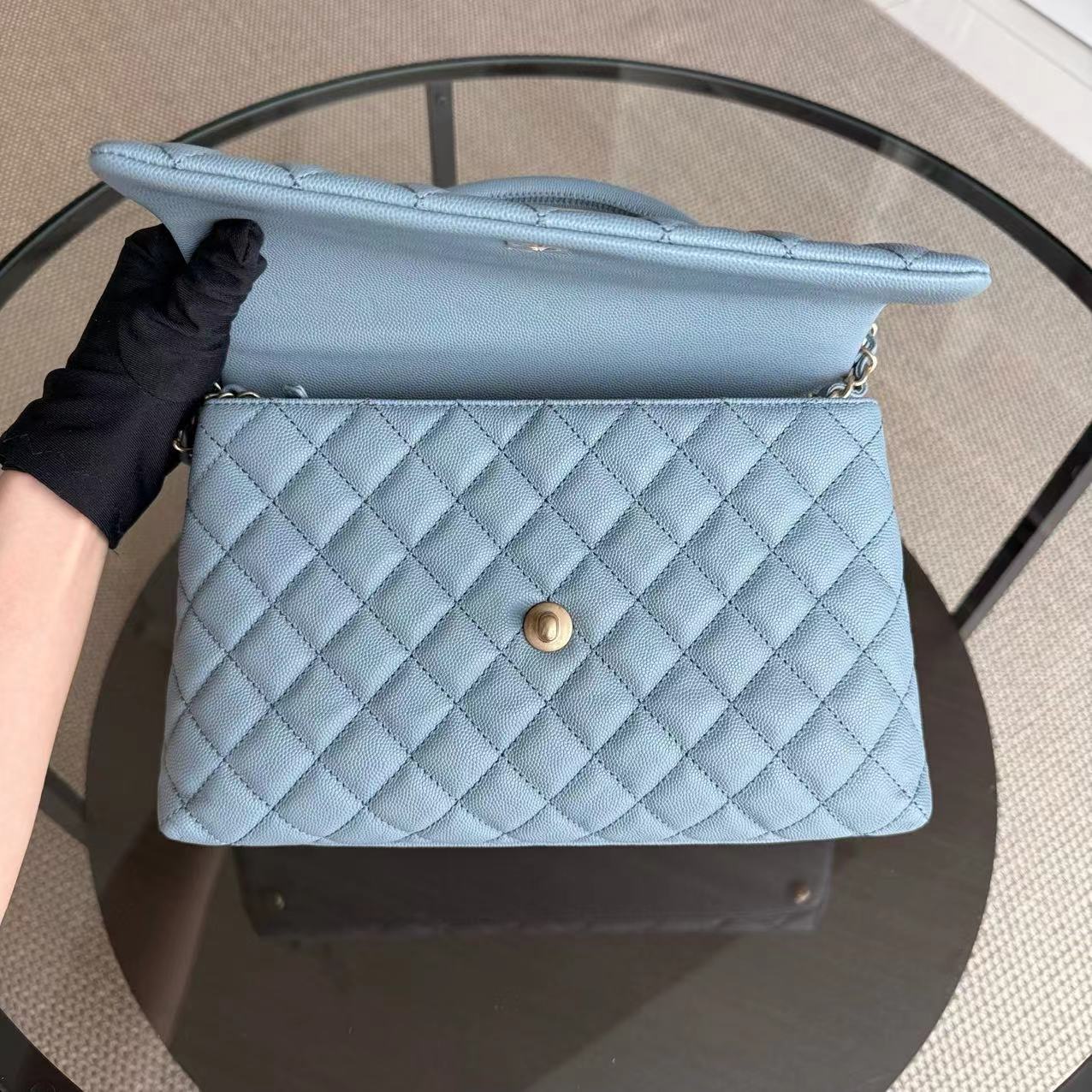 *Receipt, Full Set* Chanel Coco Handle Medium - Caviar 29CM Quilted Sky Blue Gold Hardware Series 27