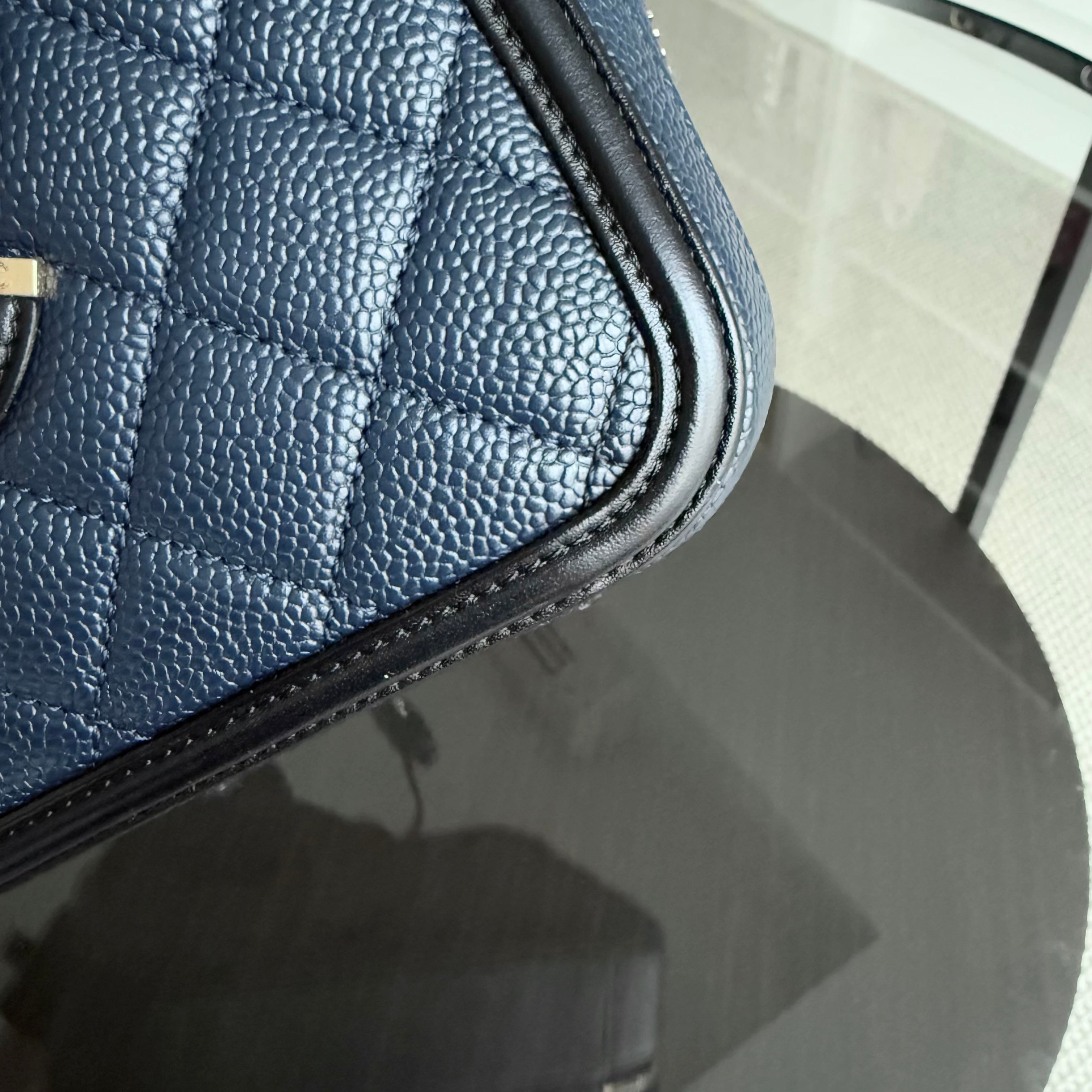 Chanel Vanity Case Medium - Caivar Quilted Dark Blue Gold Hardware Series 26