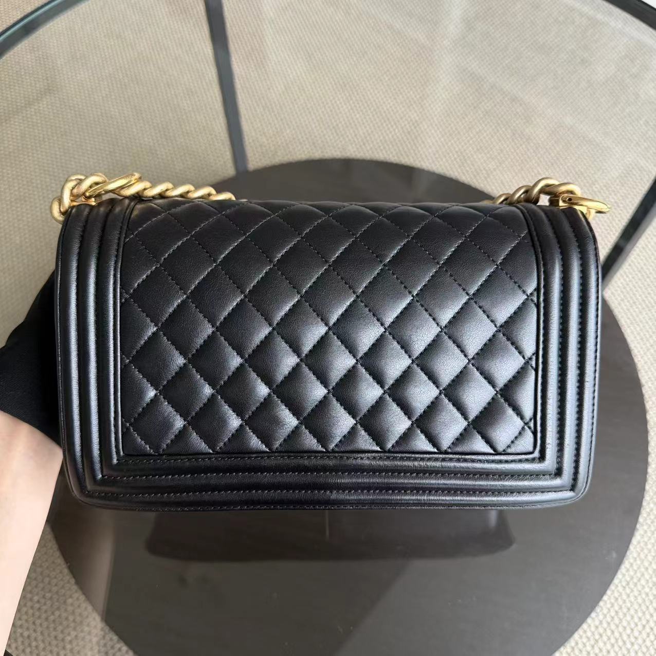 Chanel Boy Medium - 25CM Quilted Lambskin Black Gold Hardware Series 24