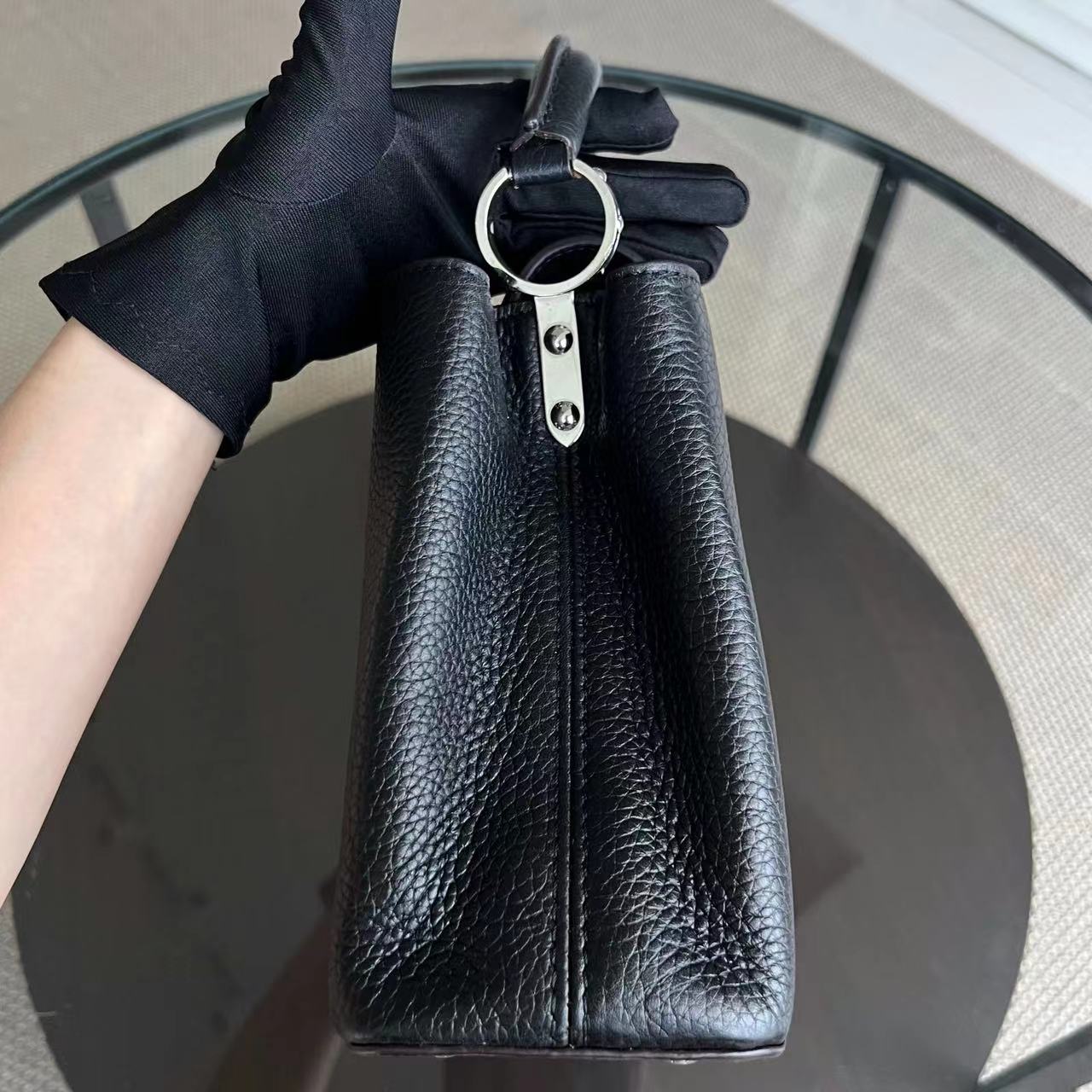 LV Capucines BB Grained Calfskin Black Silver Hardware Louis Vuitton