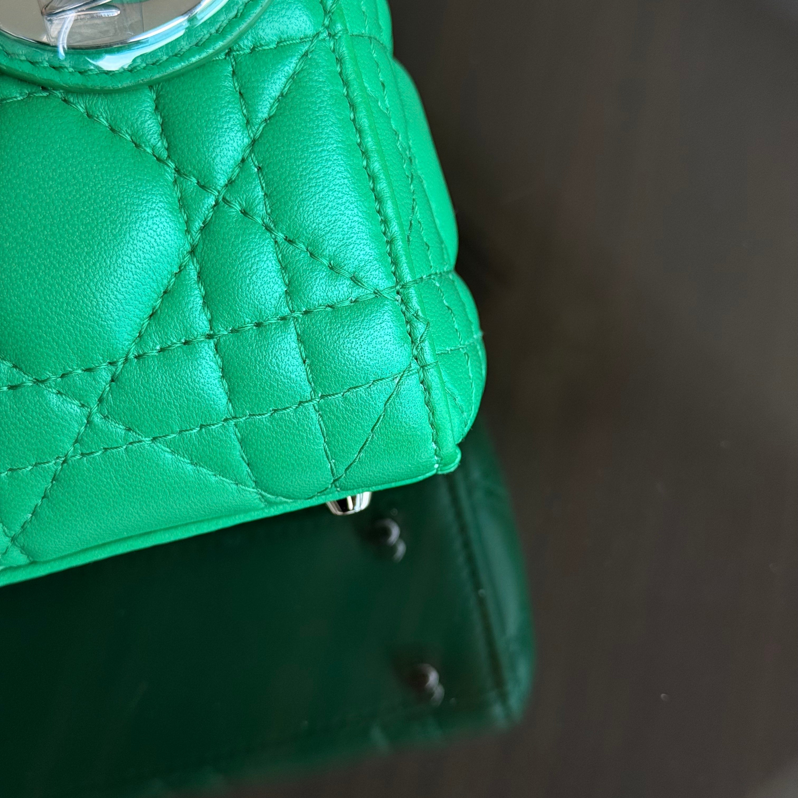 Dior Lady Mini - Cannage Lambskin Jade Green Silver Hardware Adjustable Strap