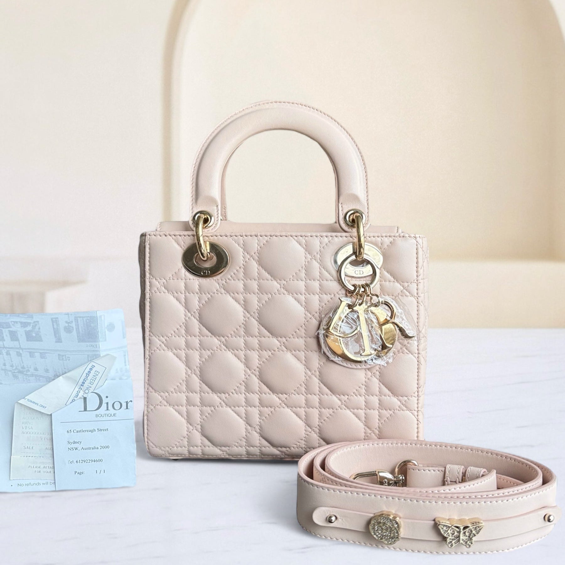 Dior Lady Small ABC Flap - Cannage Lambskin Powder Pink Gold Hardware MyABC