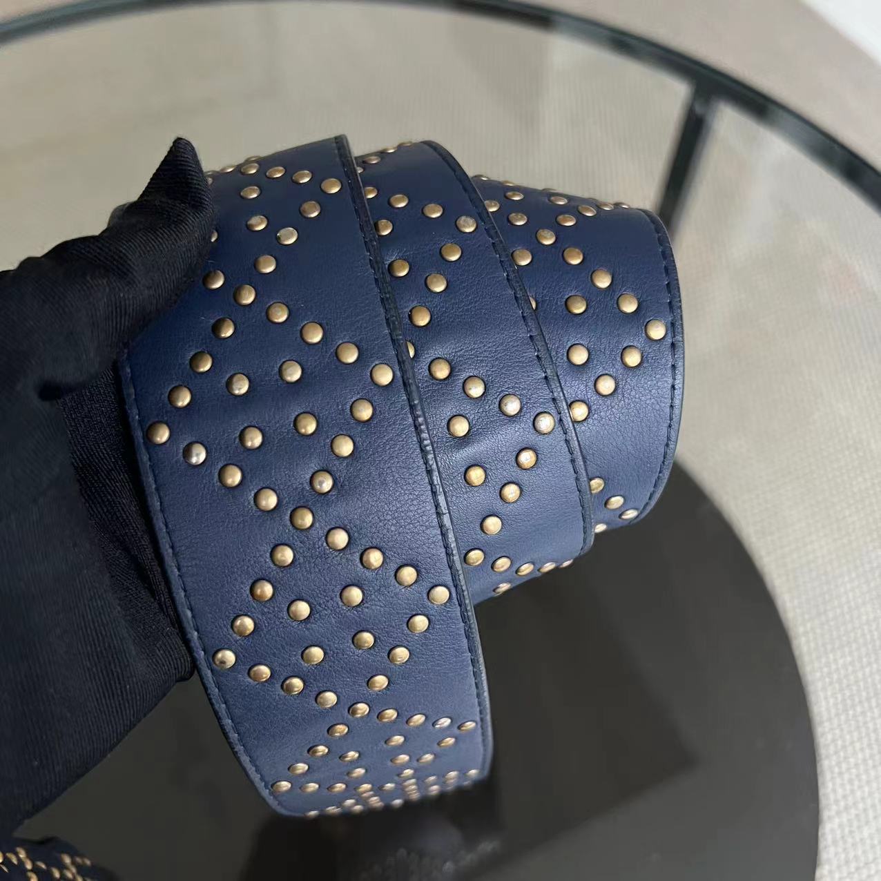 Lady Mini Studded Calfskin Dark Blue Golden Hardware