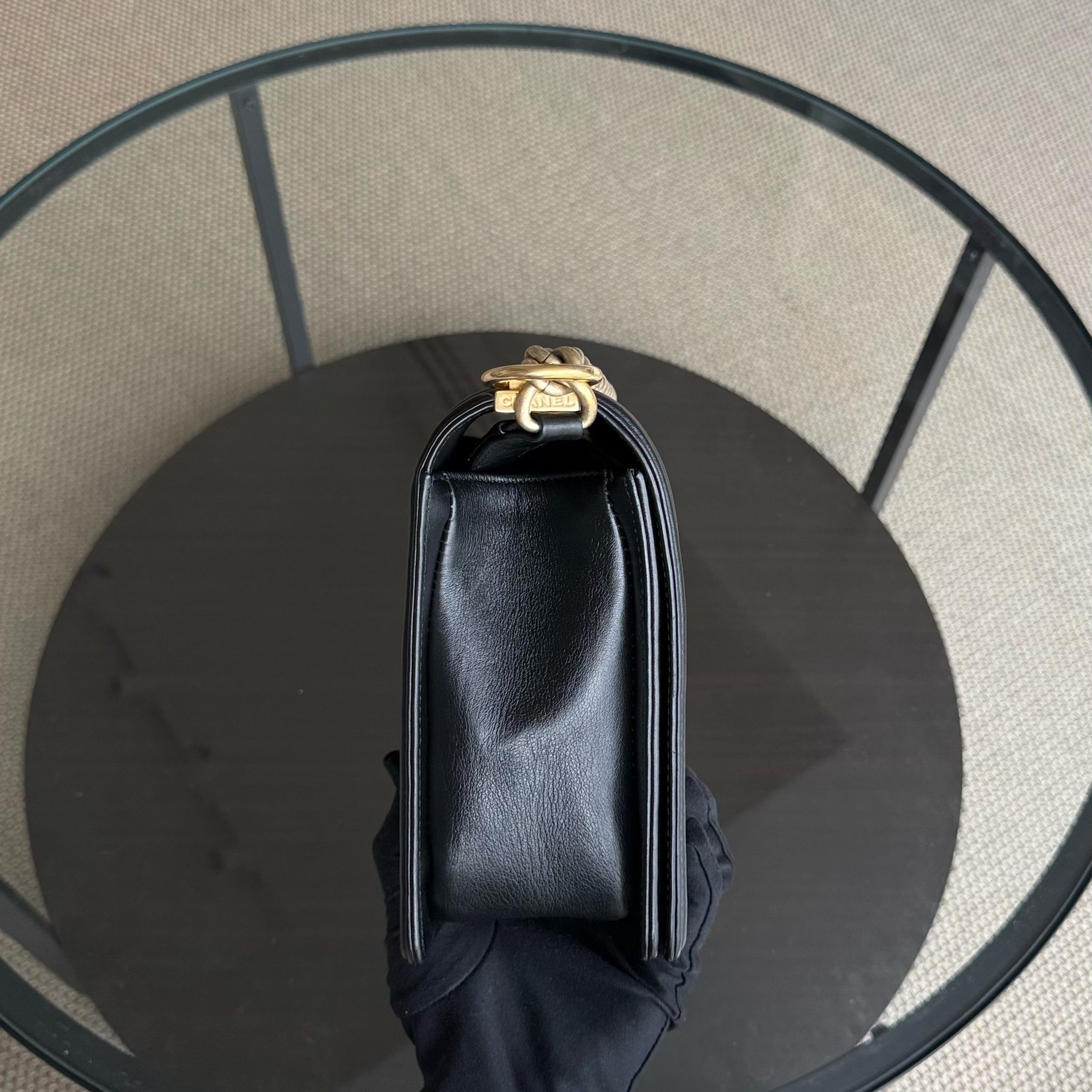 Chanel Boy New Medium - Calfskin 28CM Quilted Black Gold Hardware Series 20